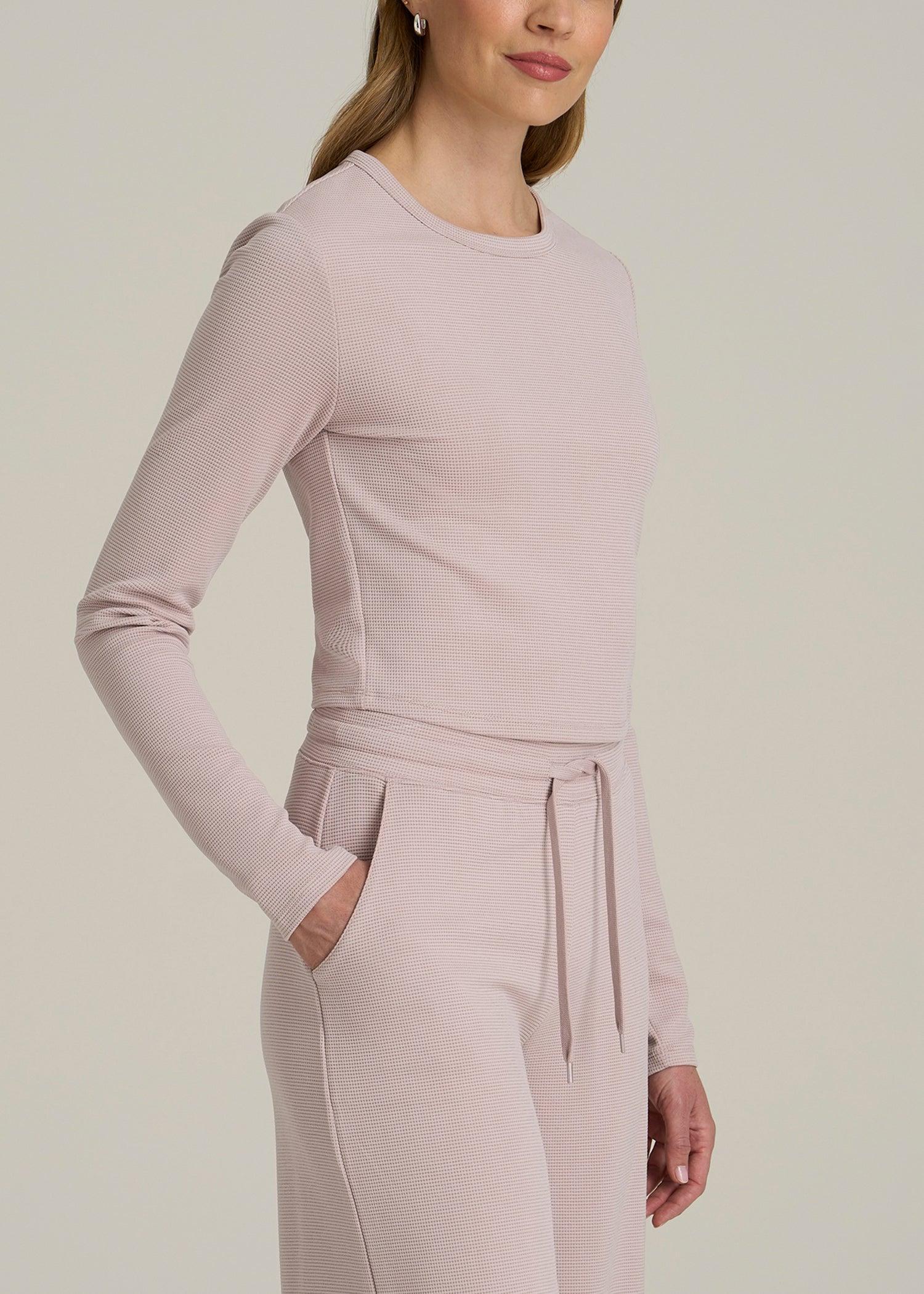 Cropped Long Sleeve Waffle Shirt for Tall Women in Desert Rose Product Image