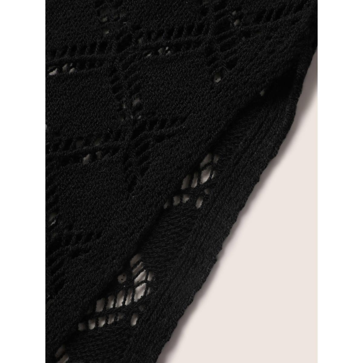 Plus Size Crochet Floral Split Side Dolman Sleeve Swim Cover Up Women's Swimwear Black Beach Loose Crochet Curve Swim Cover Ups BloomChic 30/6X Product Image