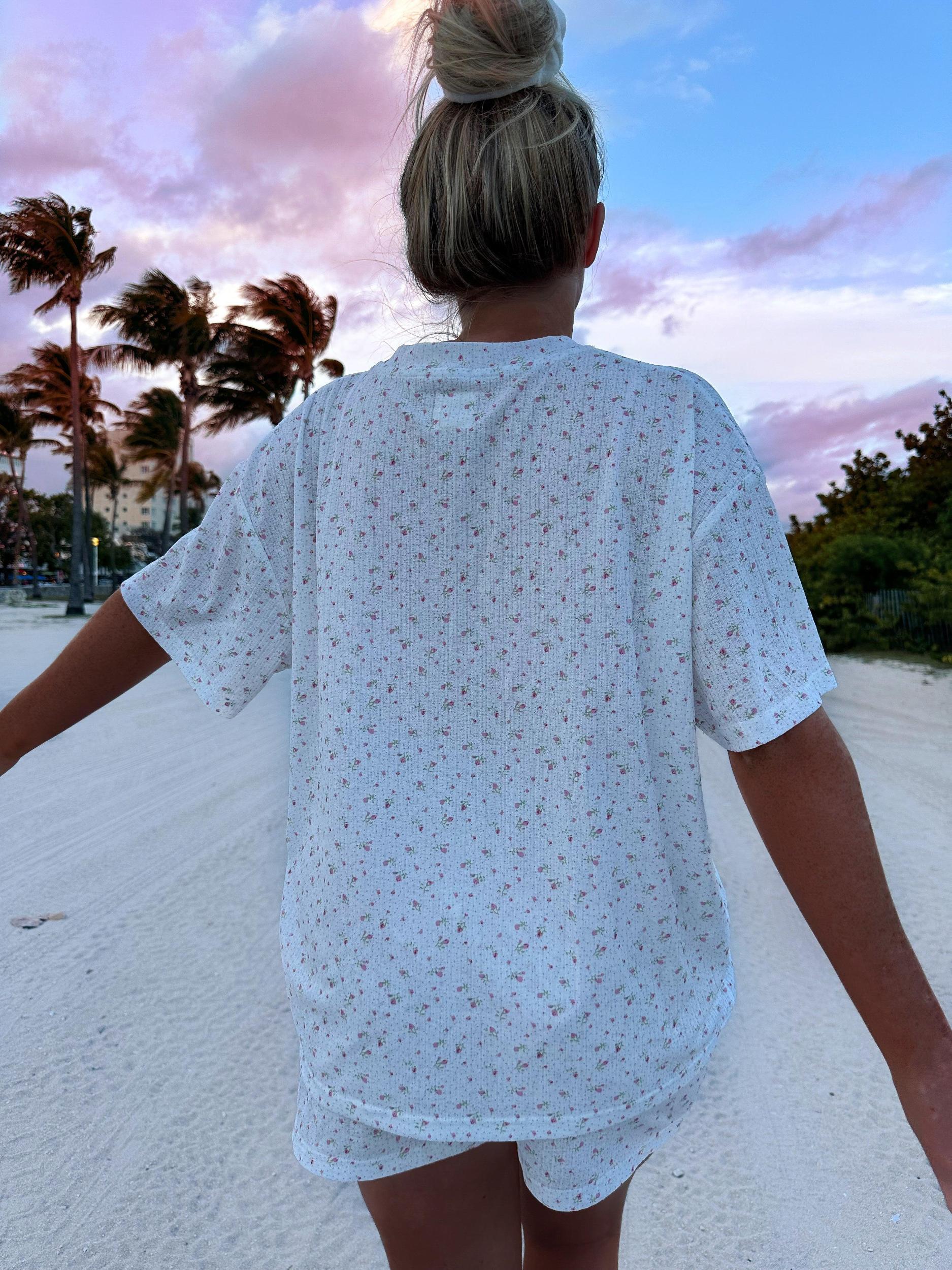 White Floral Pajama Shorts Product Image