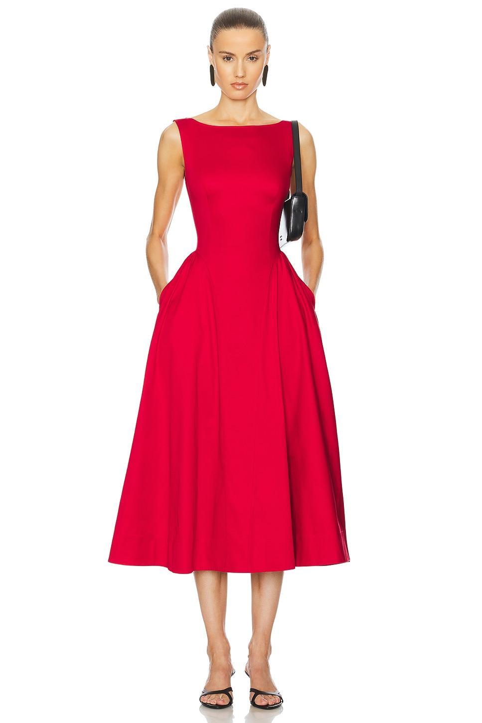 Stretch Cotton Sateen Midi Dress Helsa Product Image