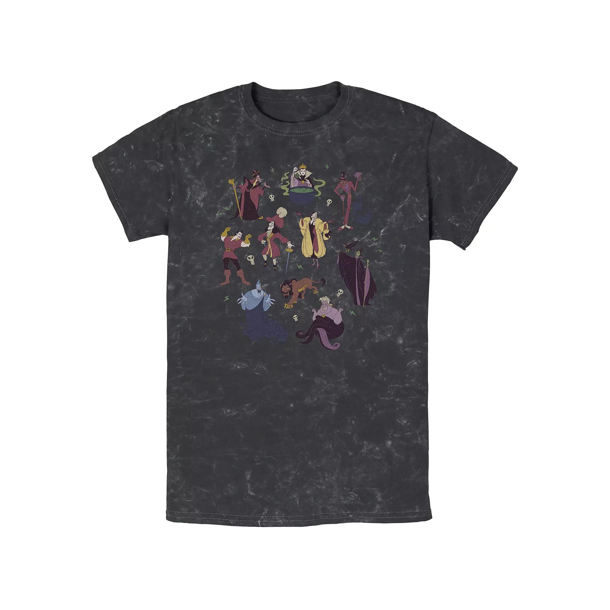 Disney Villains Men's Group Shot Doodles Mineral Wash Graphic Tee, Size: XL, Black Product Image