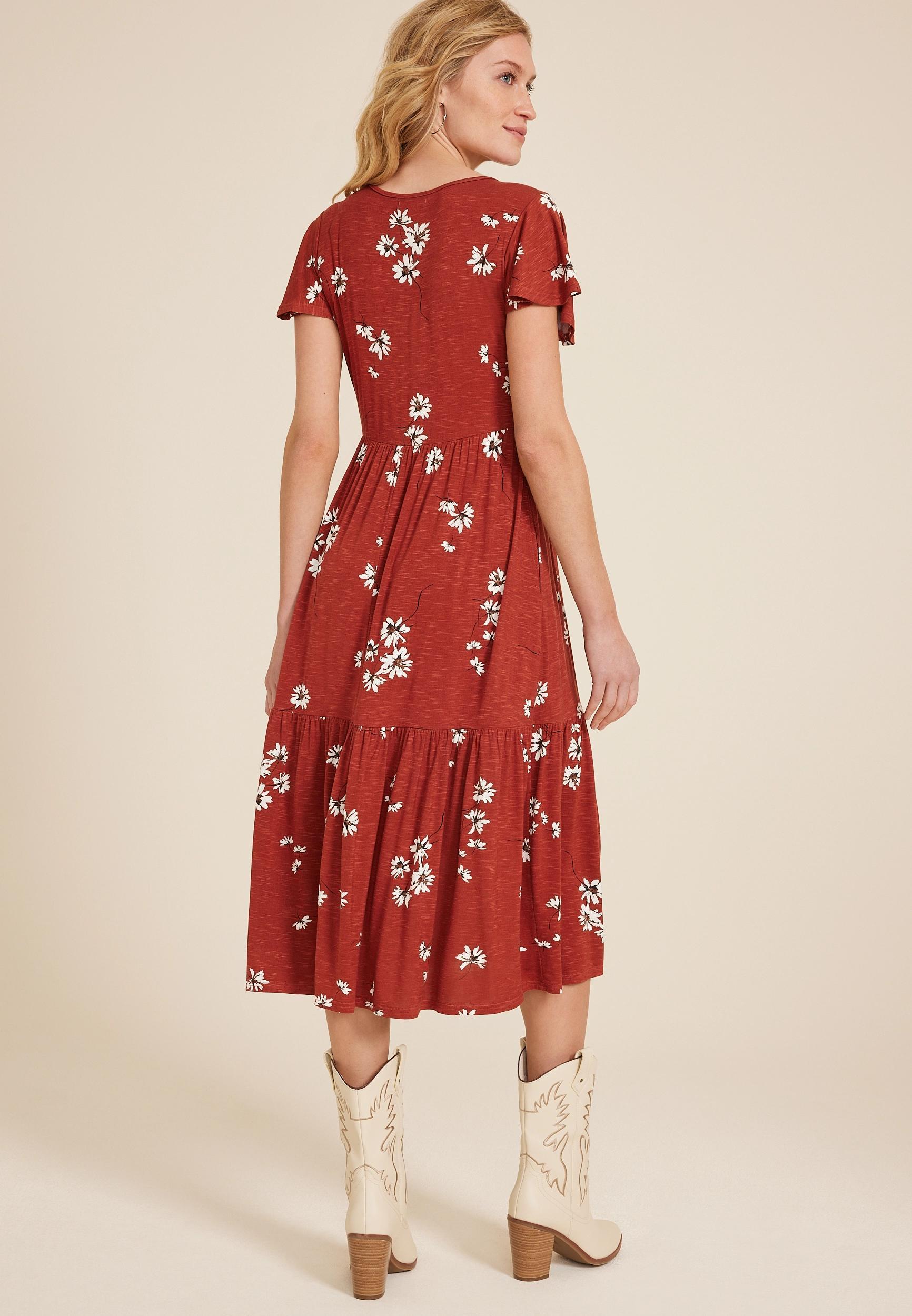 Maurices Womens 24/7 Flutter Sleeve Floral Midi Dress Product Image