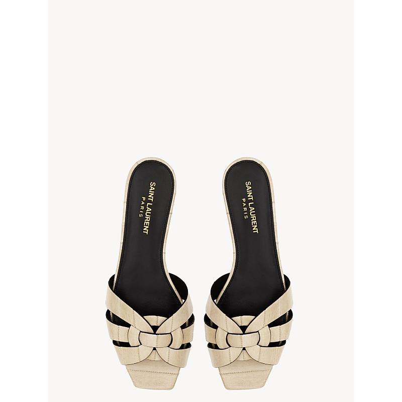 Saint Laurent Womens Tribute Mules in Metallic Leather Product Image