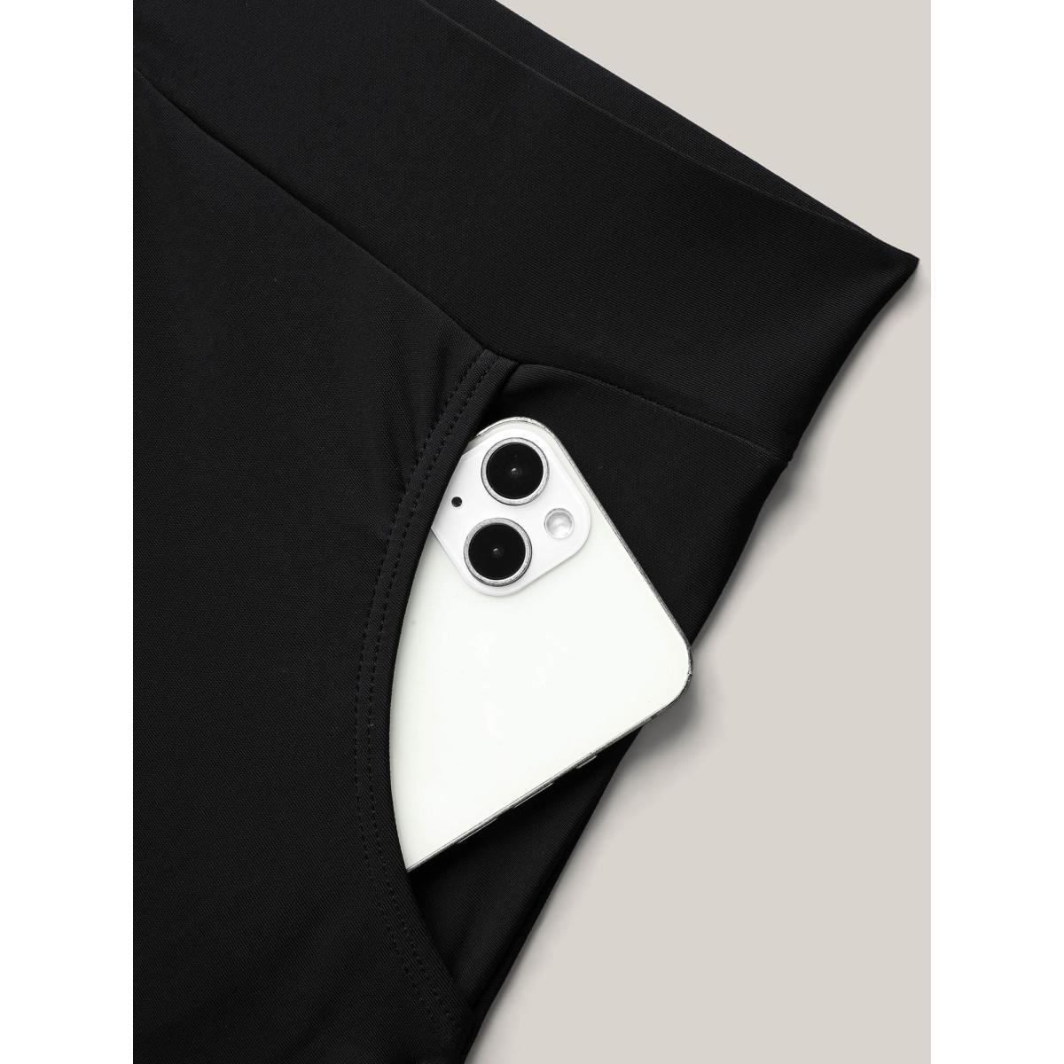 Plus Size Ruched Drawstring Pocket Slim Swim Bottom Women's Swimwear Black Beach Gathered High stretch Skinny High Rise Slanted pocket Curve Swim Bottoms BloomChic 18-20/2X Product Image