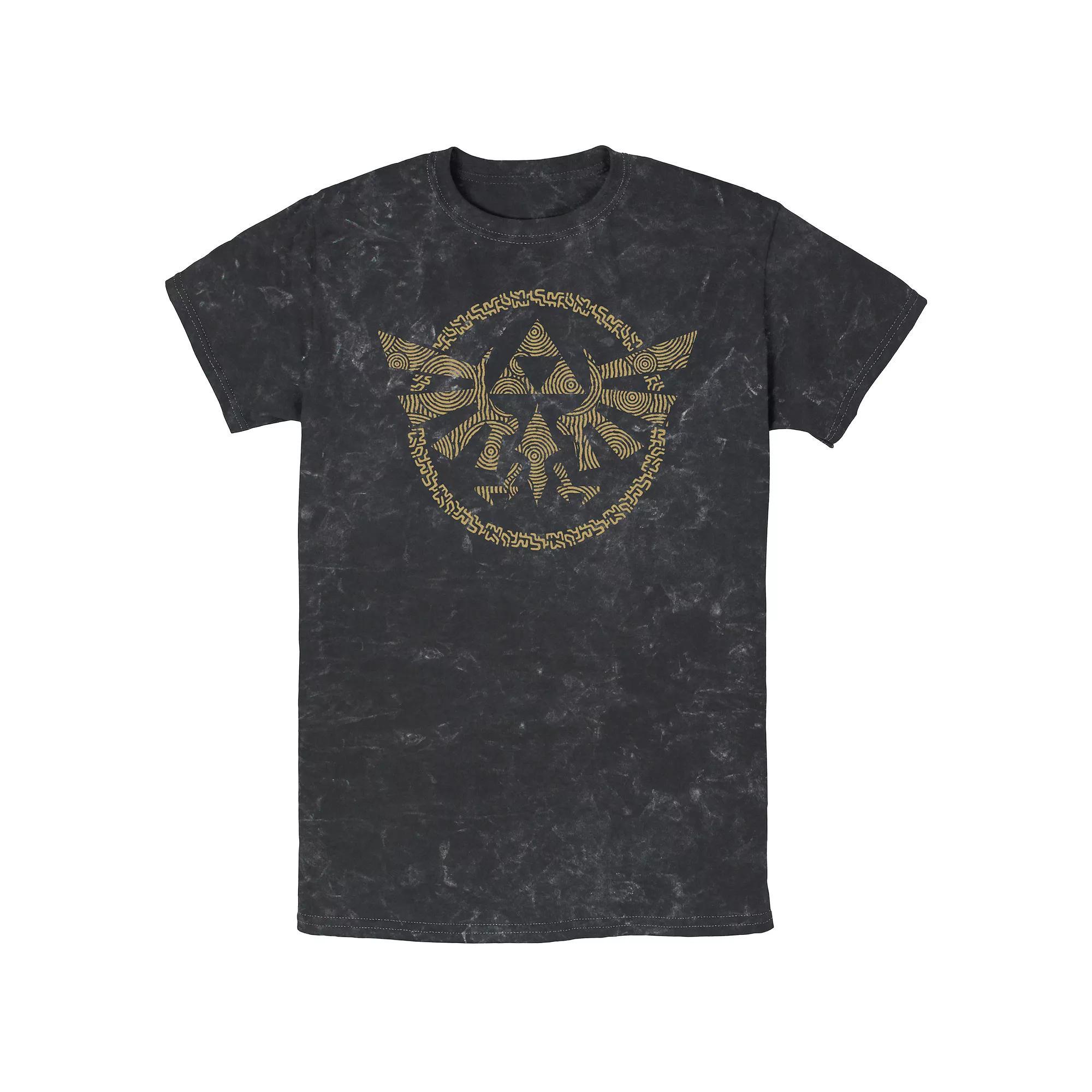 Men's The Legend of Zelda Ancient Golden Hyrule Crest Mineral Wash Graphic Tee, Size: Medium, Black Product Image