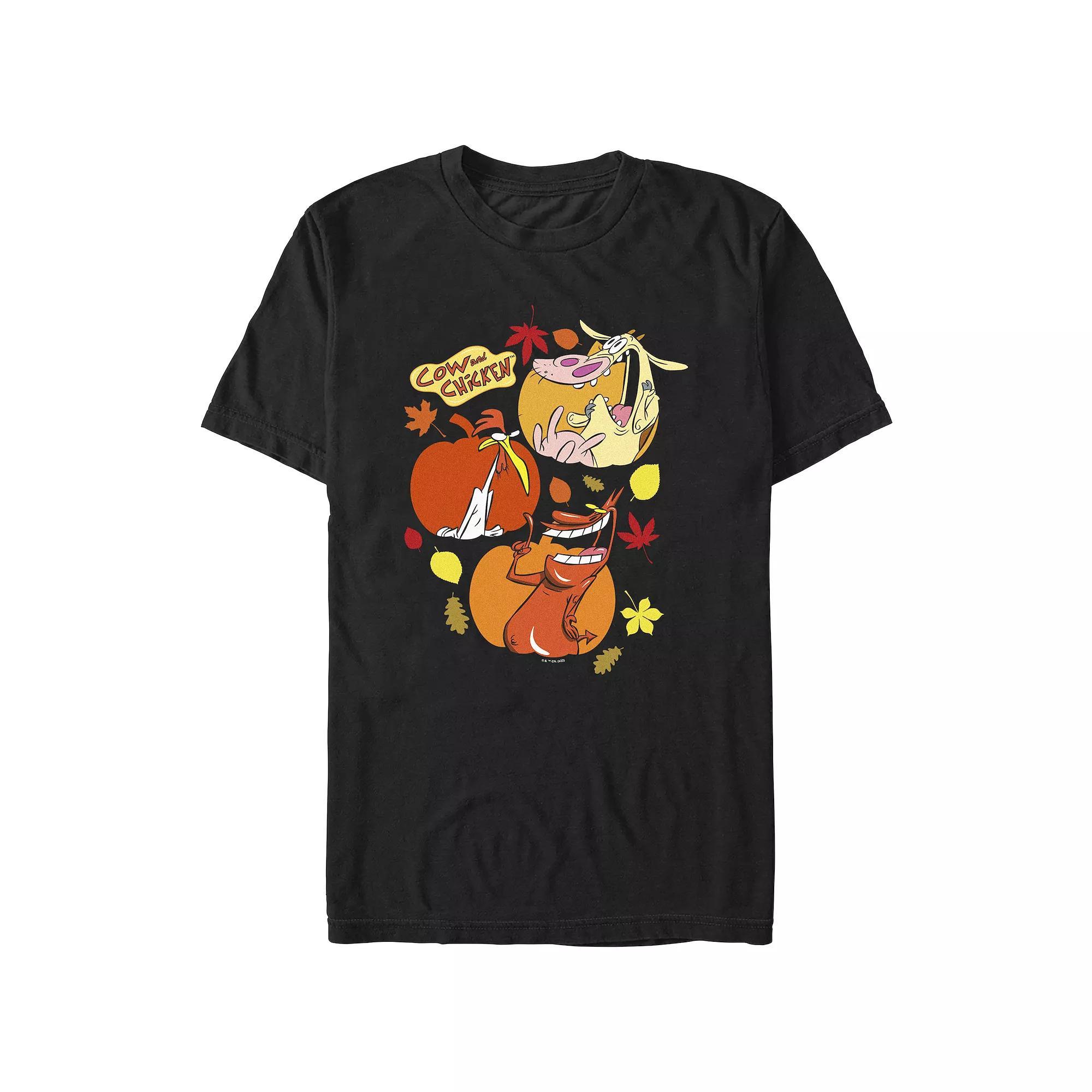 Men's Cow And Chicken Autumn Pumpkins Graphic Tee, Size: Medium, Black Product Image