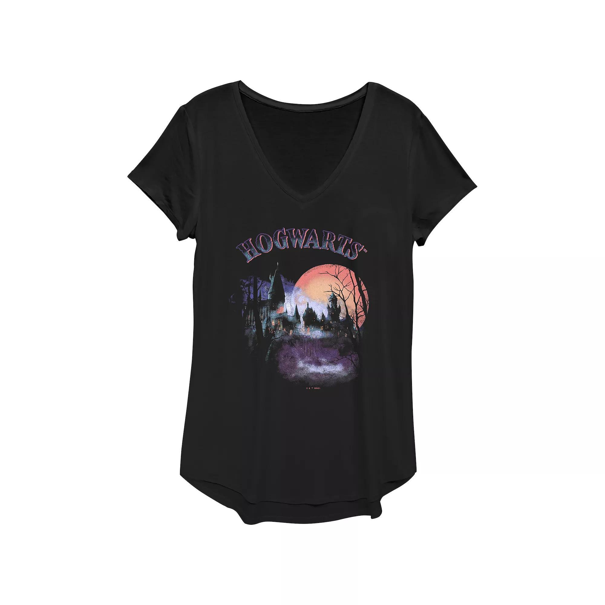Juniors Harry Potter Spooky Hogwarts V-Neck Graphic Tee, Womens Product Image