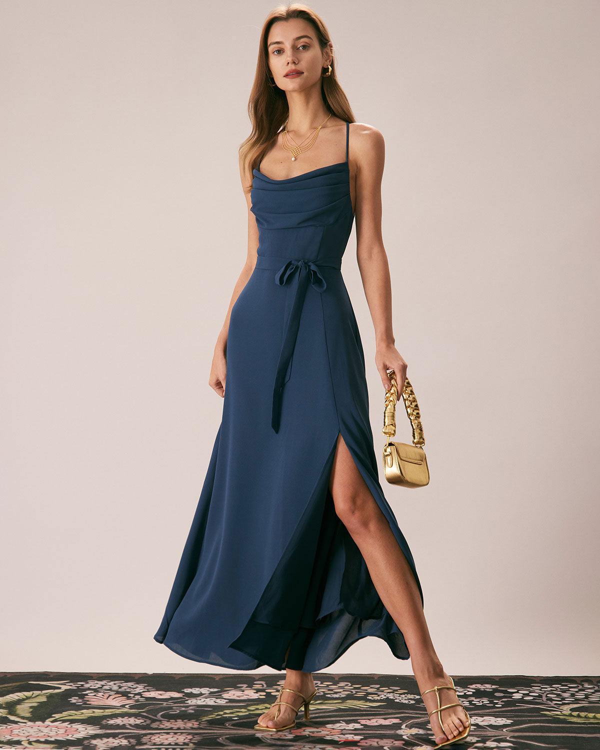 Green Cowl Neck Cutout Back Maxi Dress Product Image