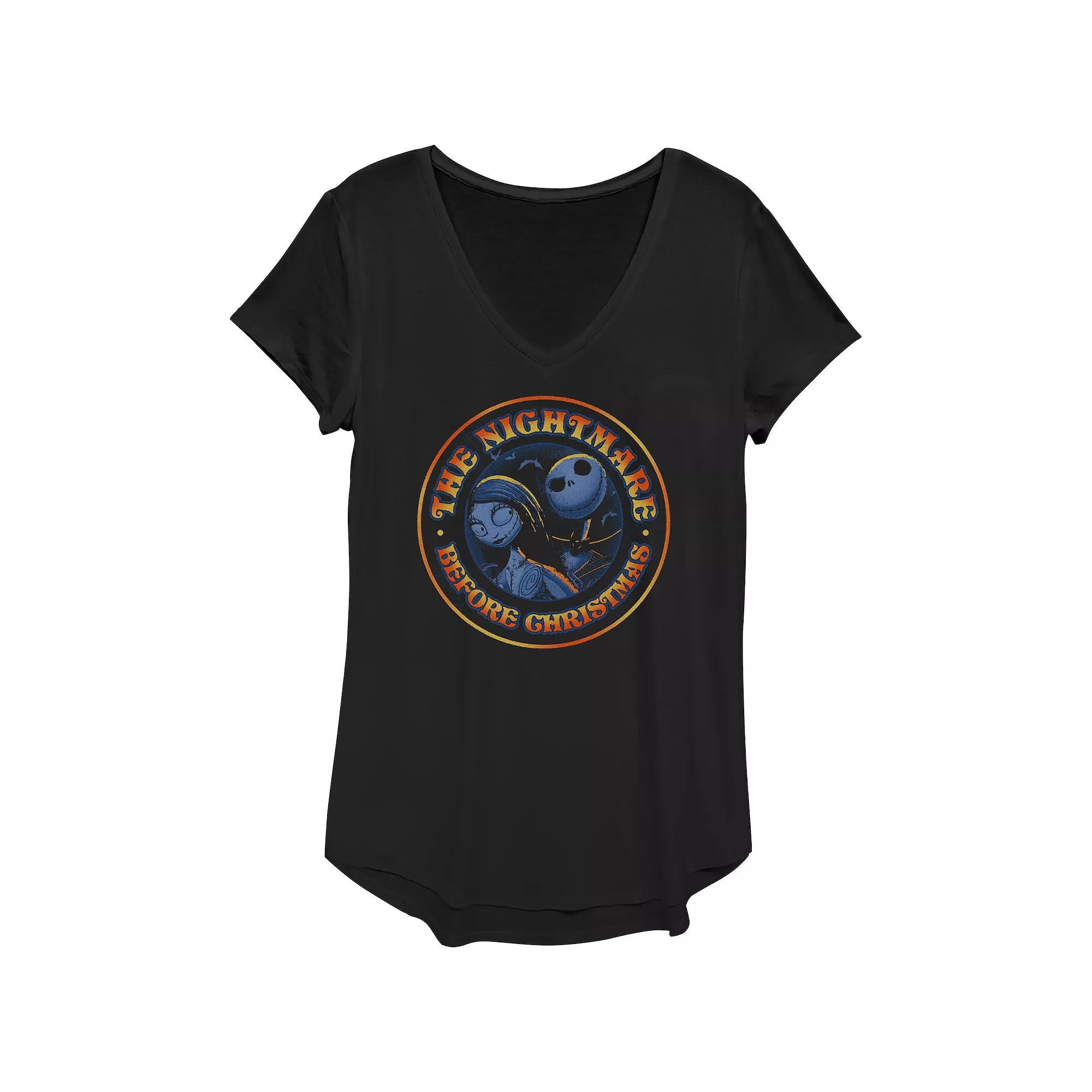 Disneys The Nightmare Before Christmas Jack Skellington And Sally Stamp Womens Graphic Tee Product Image