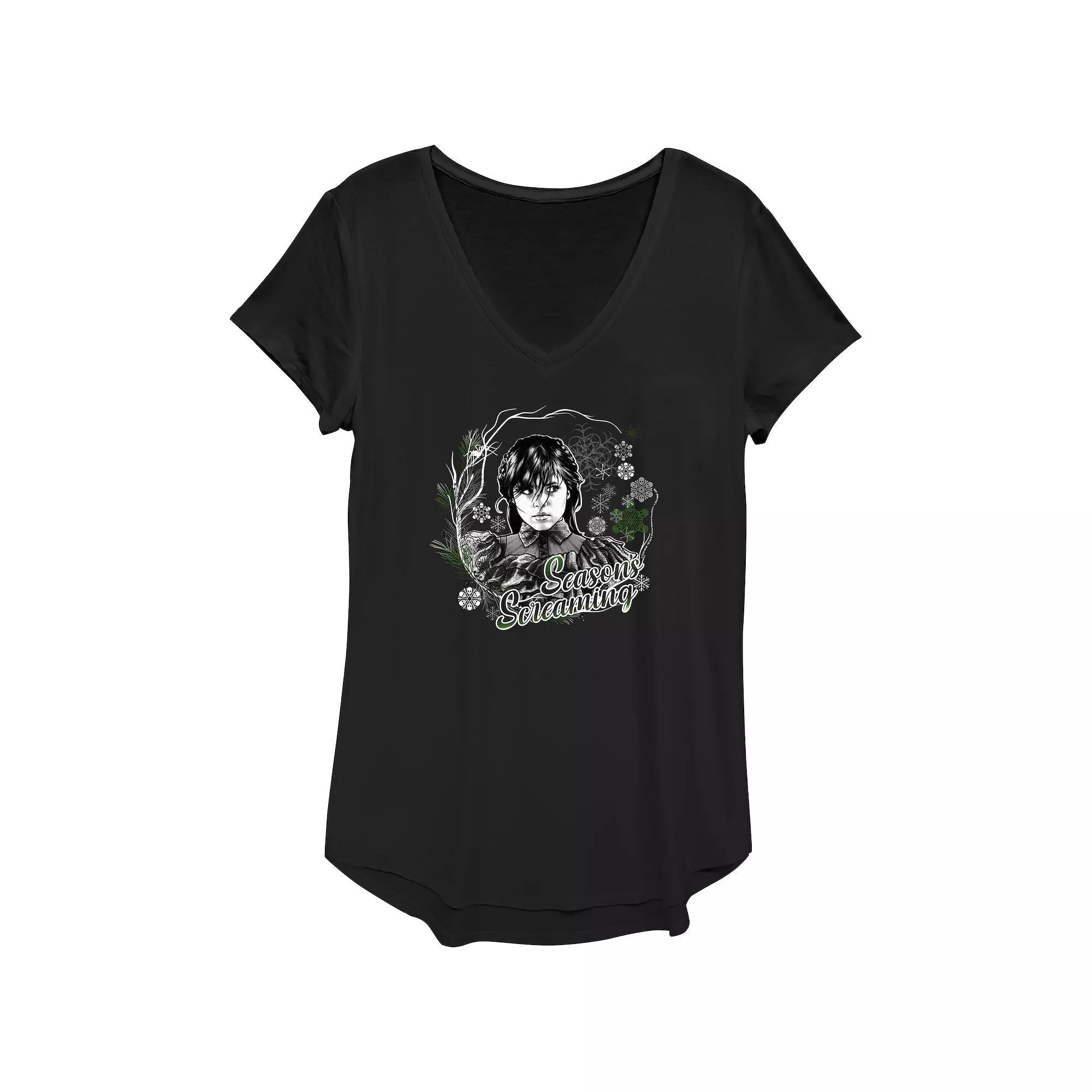 Women's Wednesday Season's Screaming Graphic Tee, Size: XS, Black Product Image