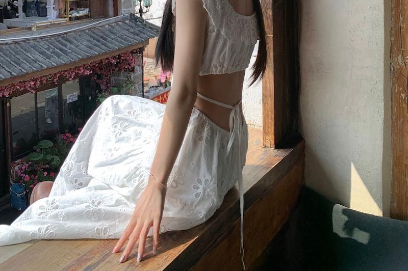 Cap-Sleeve Eyelet Lace Dress Product Image