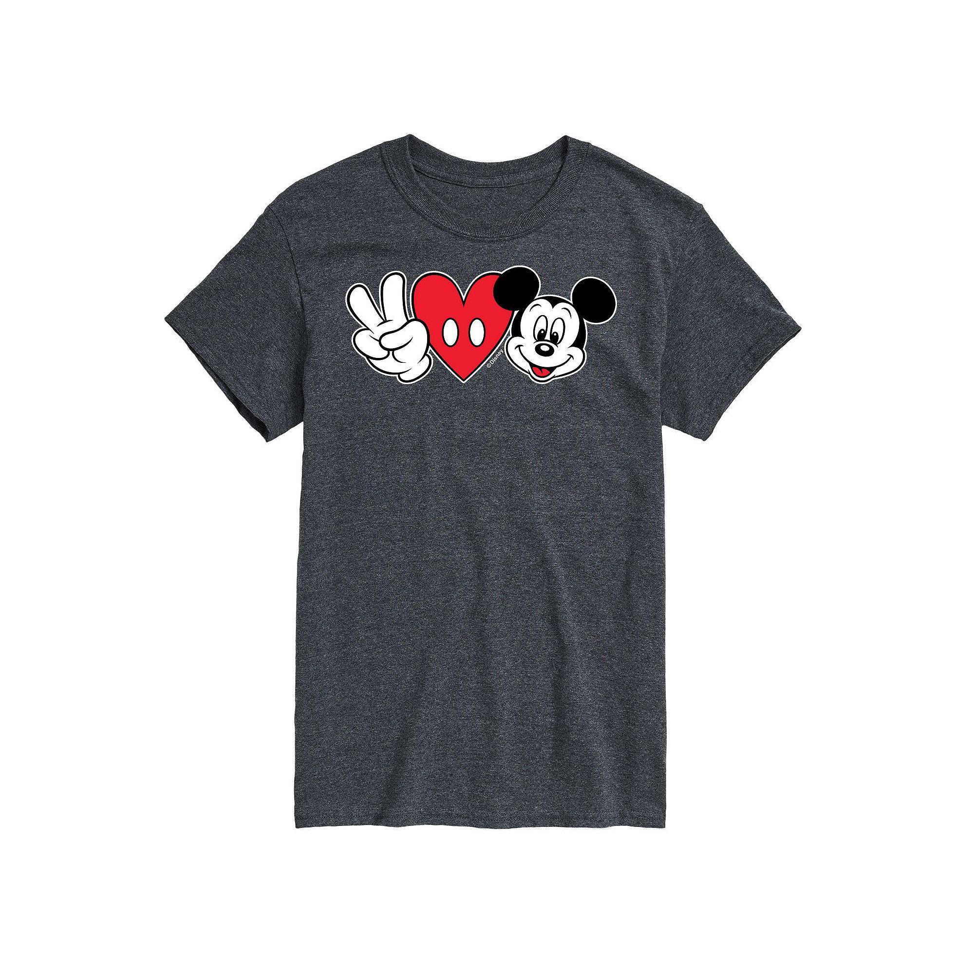 Disneys Mickey Mouse Big & Tall Peace Love Graphic Tee, Mens Heather Grey Product Image