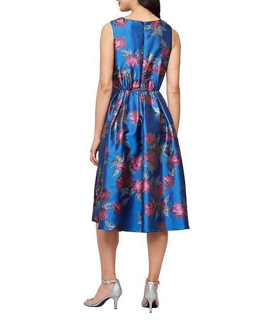 Ignite Evenings Petite Size Sleeveless V-Neck Jacquard Midi Dress Product Image