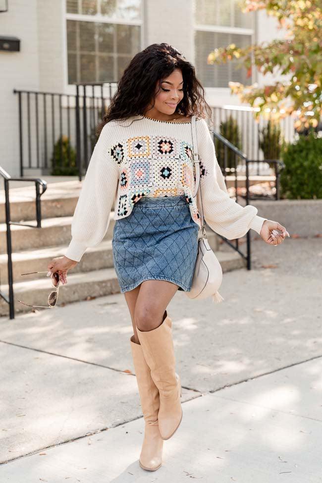 Greatest Way Quilted Chambray Mini Skirt FINAL SALE Product Image