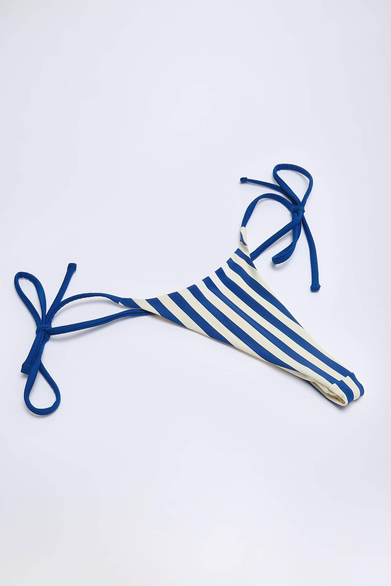 Side-Tie Thong Bikini Bottoms in Marine Blue Stripe Product Image