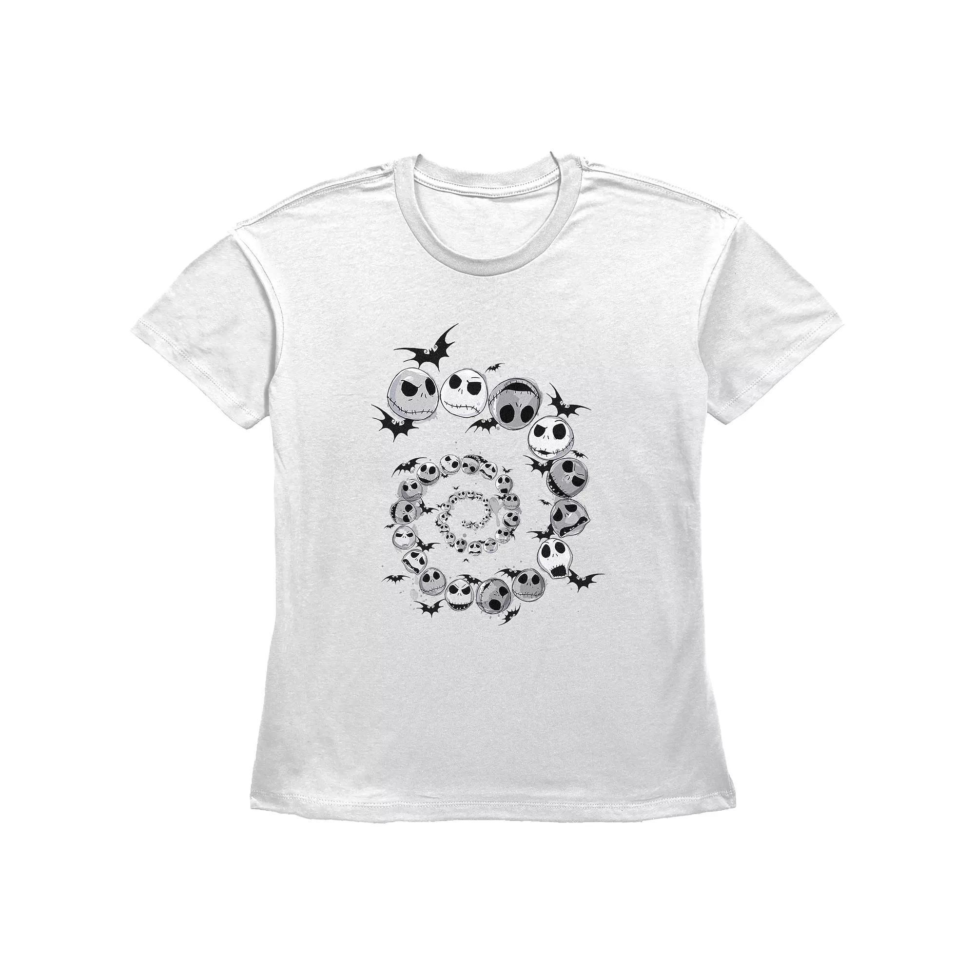 Disney's The Nightmare Before Christmas Jack Skellington And Bats Spiral Women's Graphic Tee, Size: XS, White Product Image