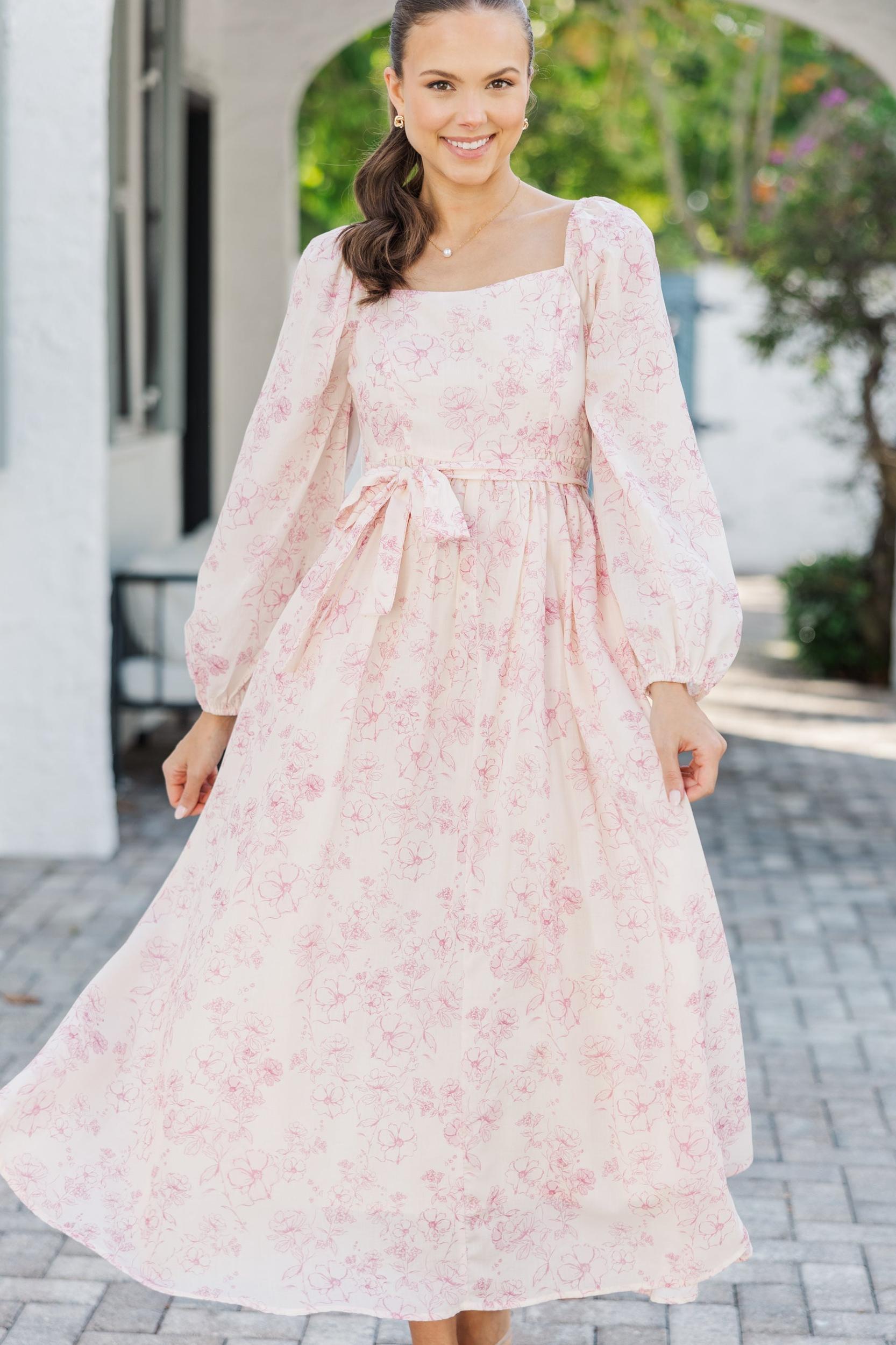 Feeling Oh So Sweet Pink Floral Midi Dress Female Product Image