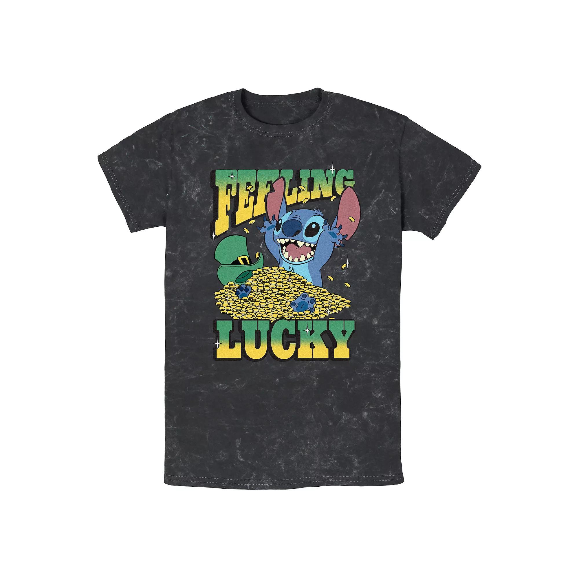 Disney's Lilo & Stitch Feeling Lucky Mineral Wash Men's Graphic Tee, Size: XL, Black Product Image