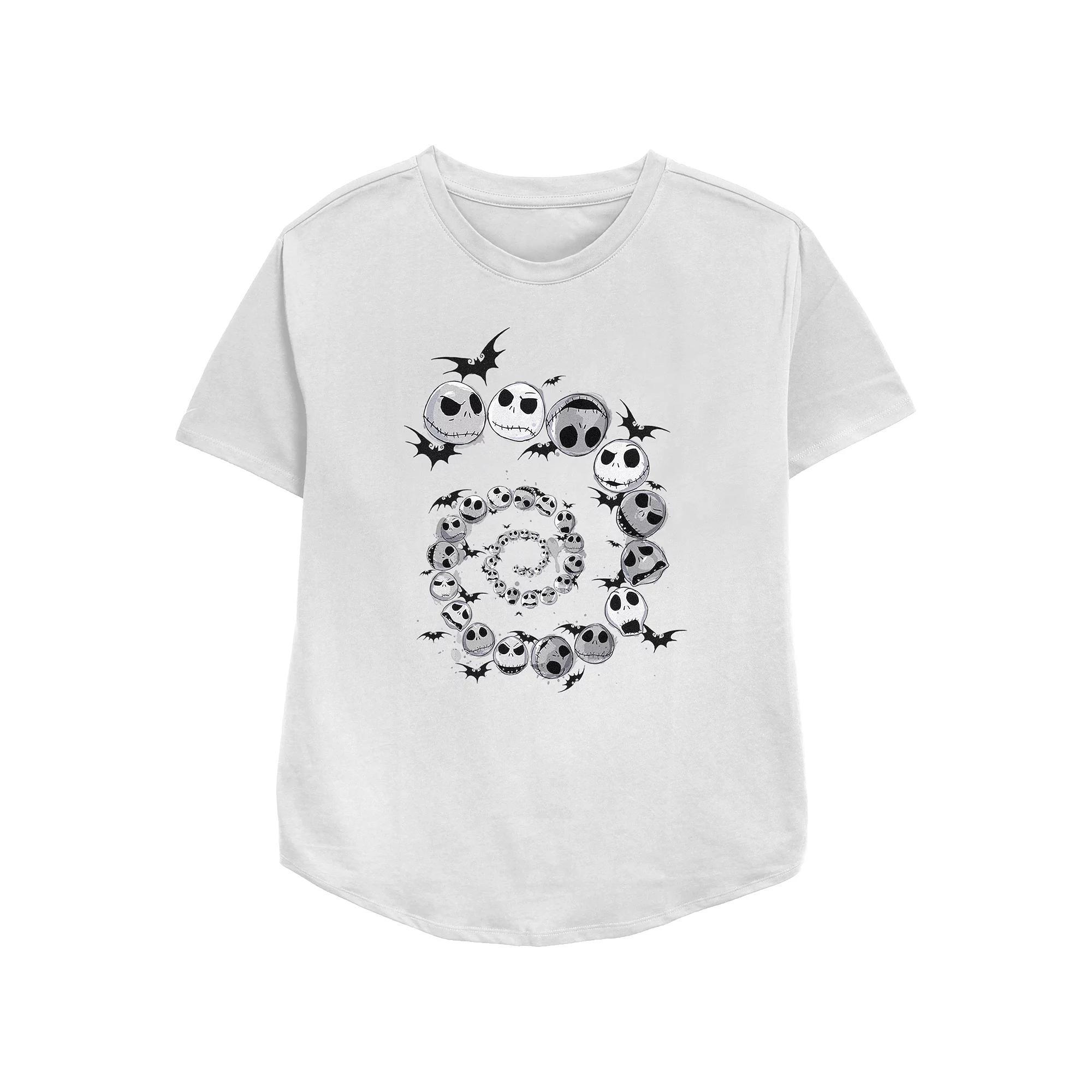 Disney's The Nightmare Before Christmas Jack Skellington And Bats Spiral Women's Relaxed Fit Graphic Tee, Size: XXL, White Product Image