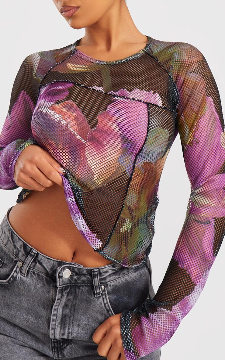 Pink Fishnet Printed Long Sleeve Top Product Image