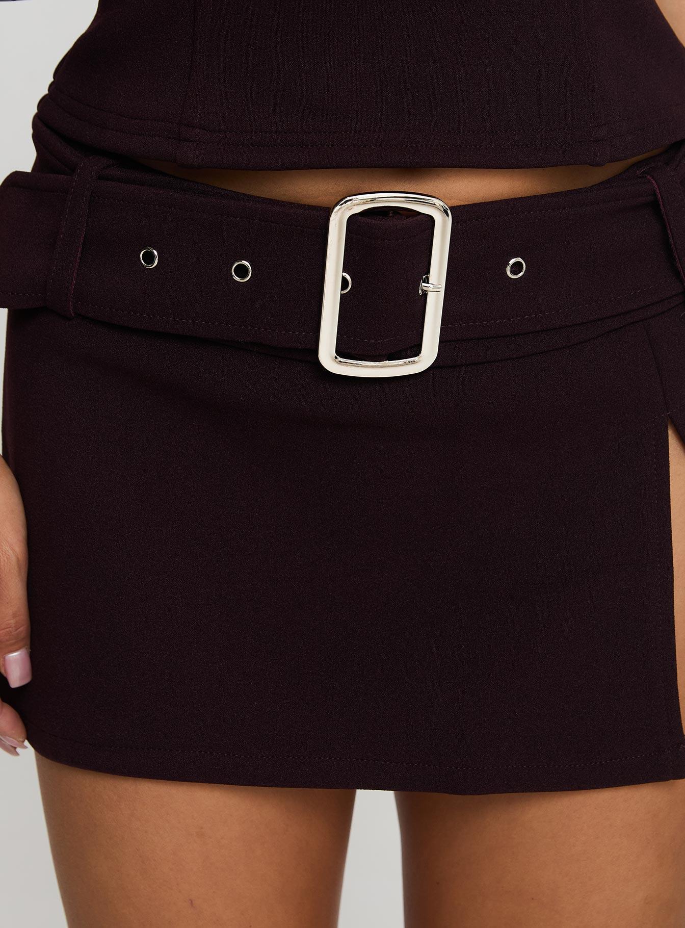 Genessa Belted Micro Mini Skirt Wine Product Image