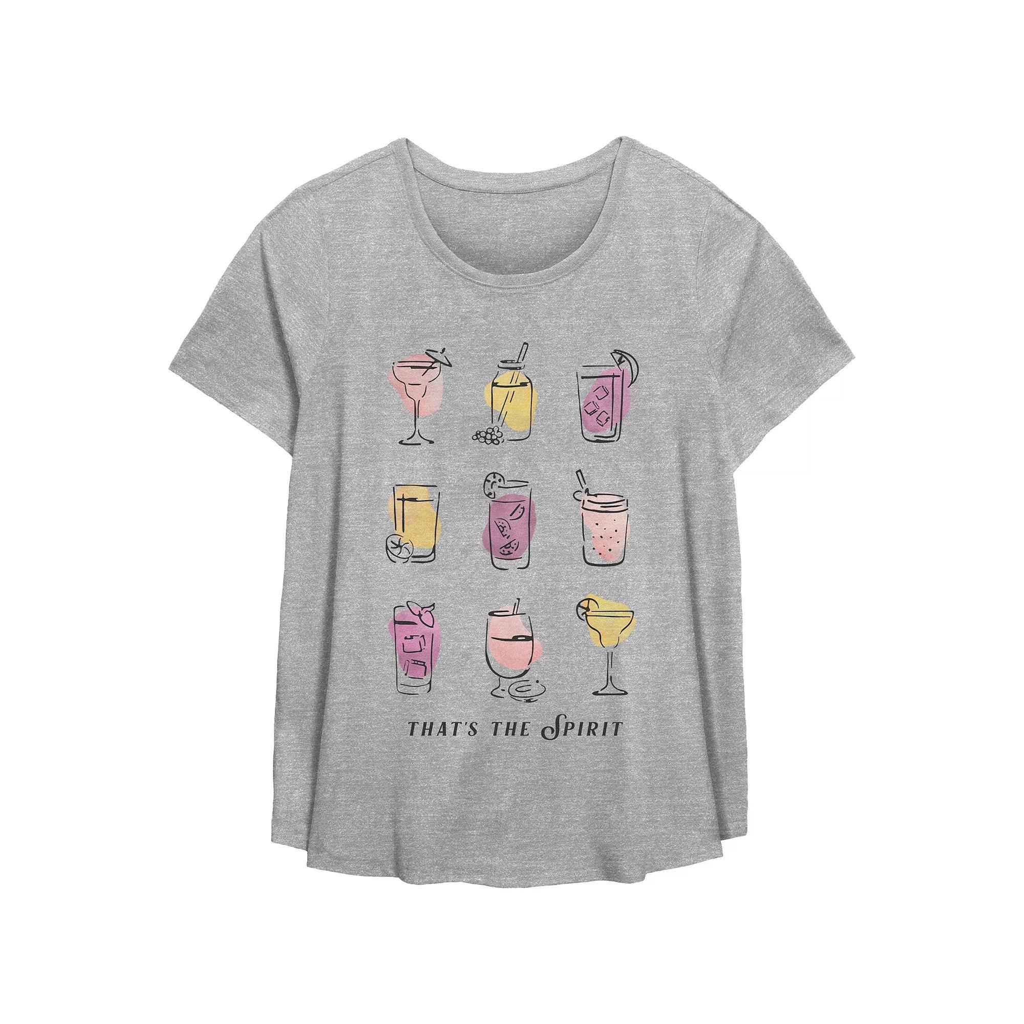 Plus Size Cocktails That's The Spirit Scoop Hem Flow Graphic Tee, Women's, Size: 5XL, Grey Gray Product Image