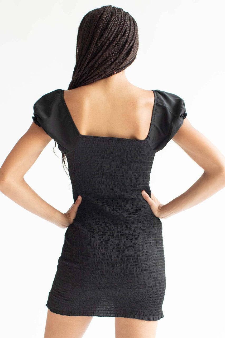 Black Milkmaid Thigh Slit Mini Dress Product Image