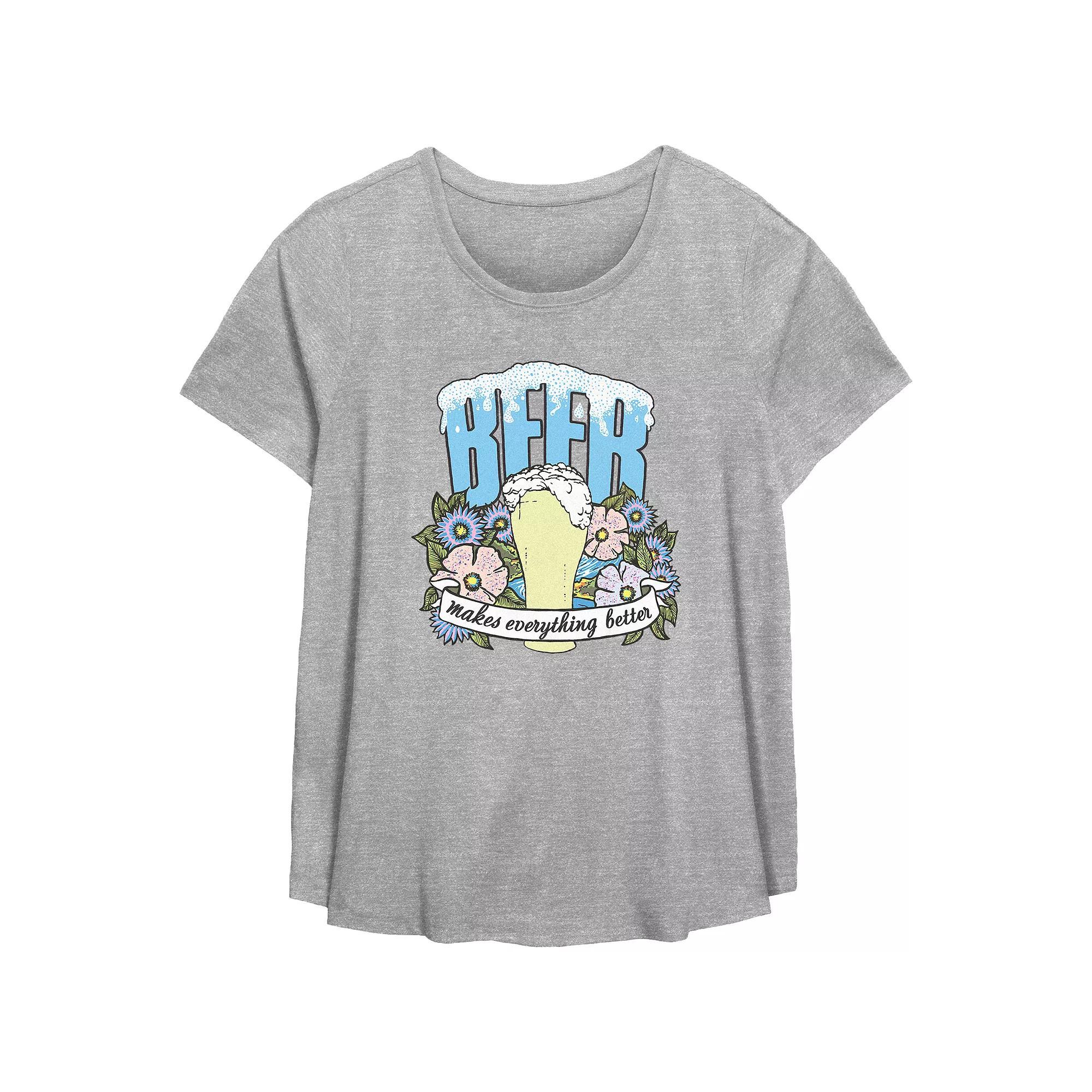 Plus Size Beer Makes Everything Better Scoop Hem Flow Graphic Tee, Women's, Size: 2XL, Grey Gray Product Image