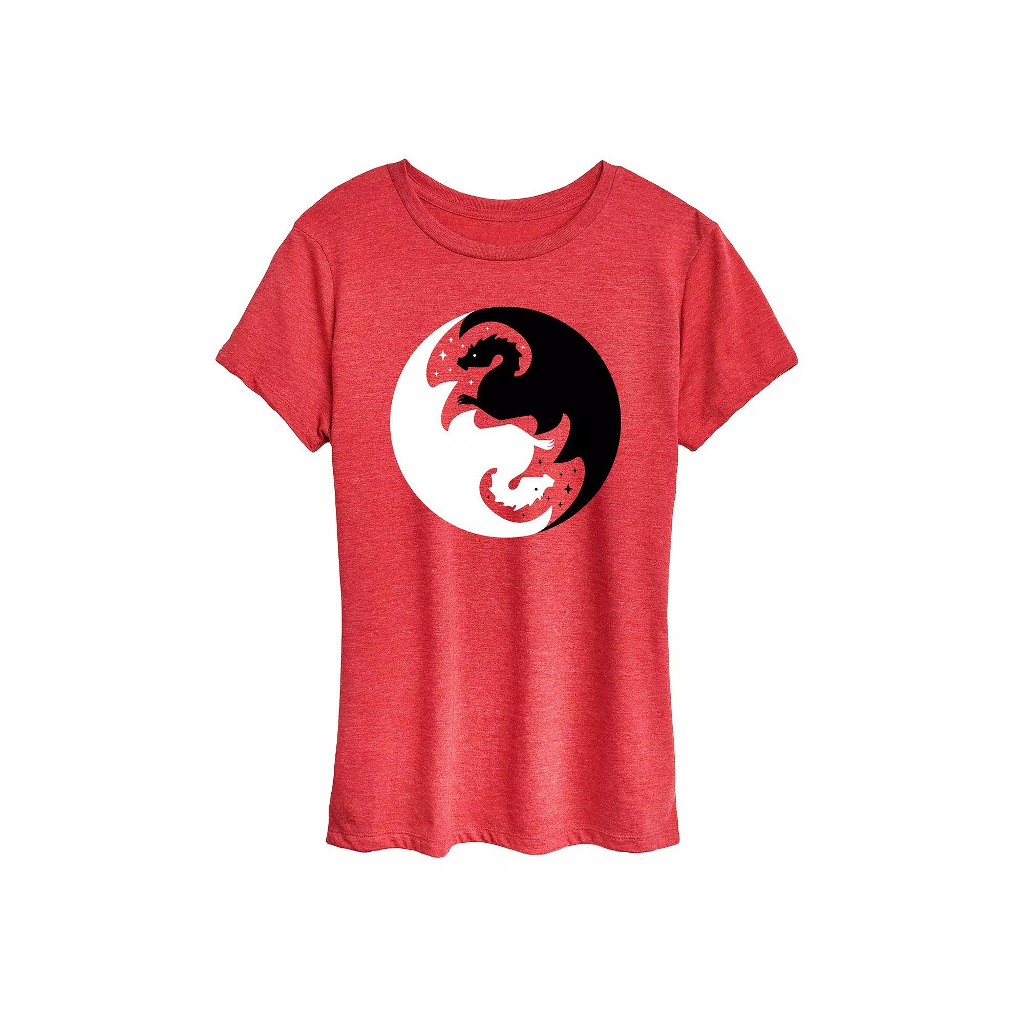 Womens Yin Yang Dragons Graphic Tee Grey Royal Blue Product Image