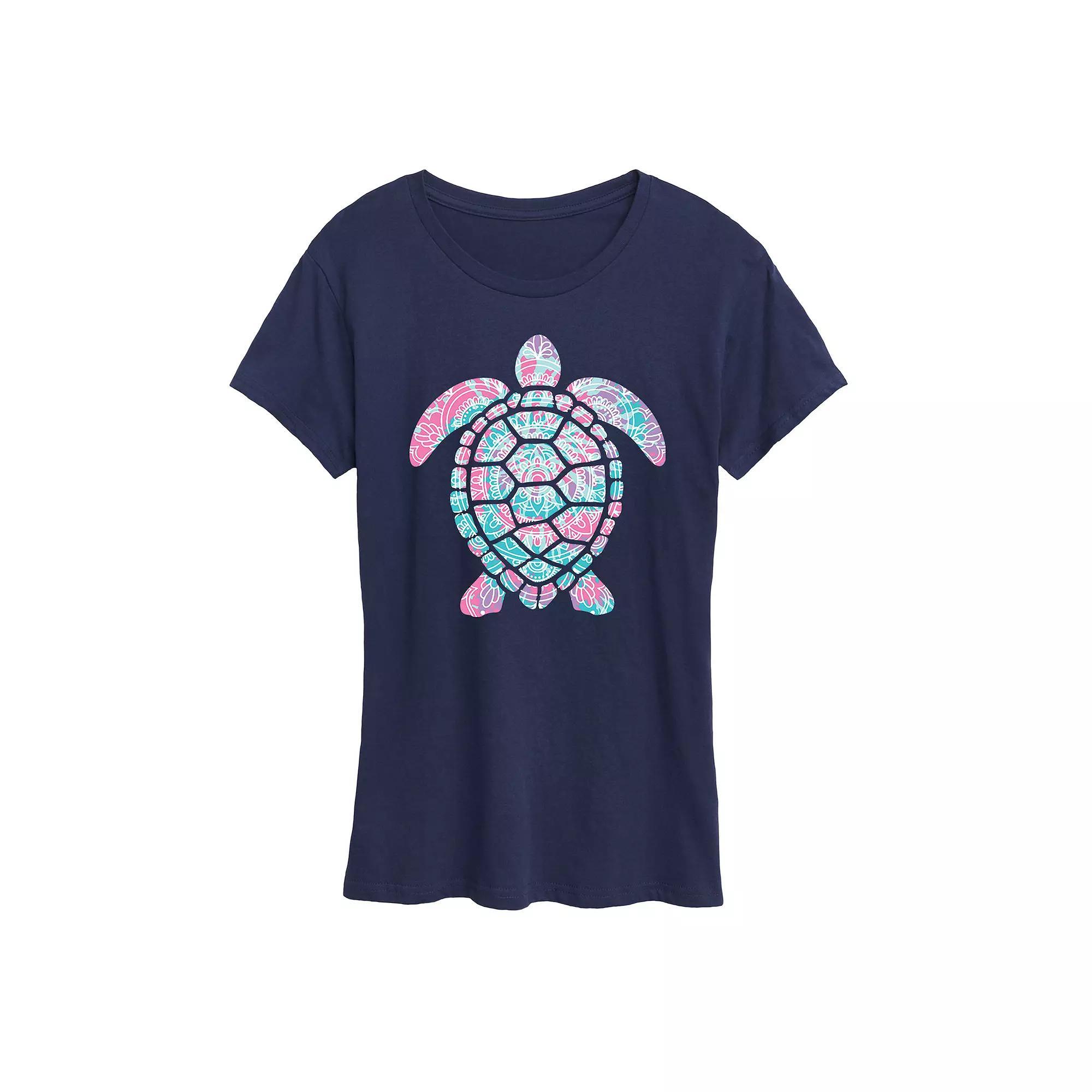 Womens Tie Dye Mandala Turtle Graphic Tee Blue Product Image