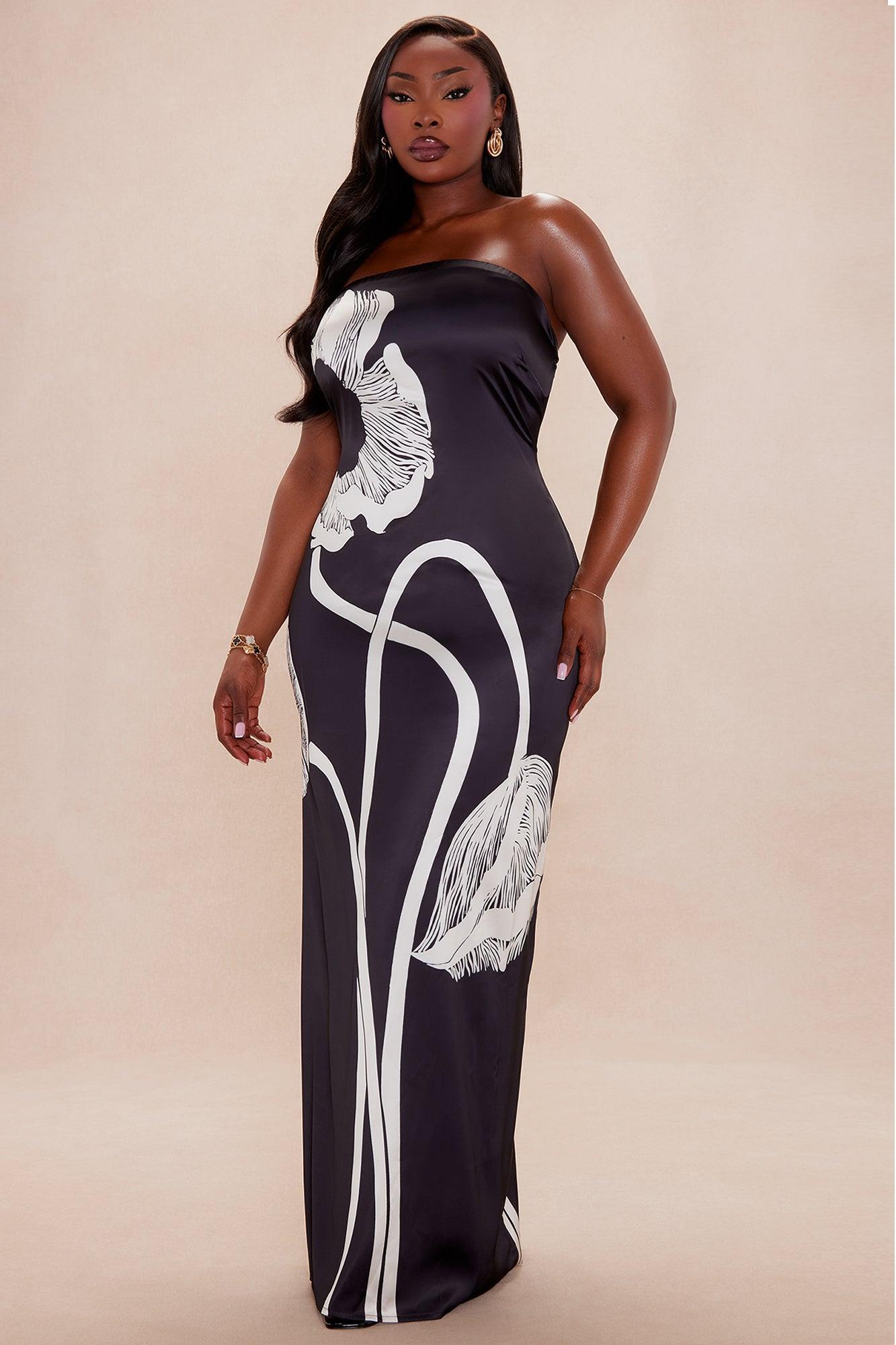 Bay Satin Maxi Dress - Black/combo Female Product Image