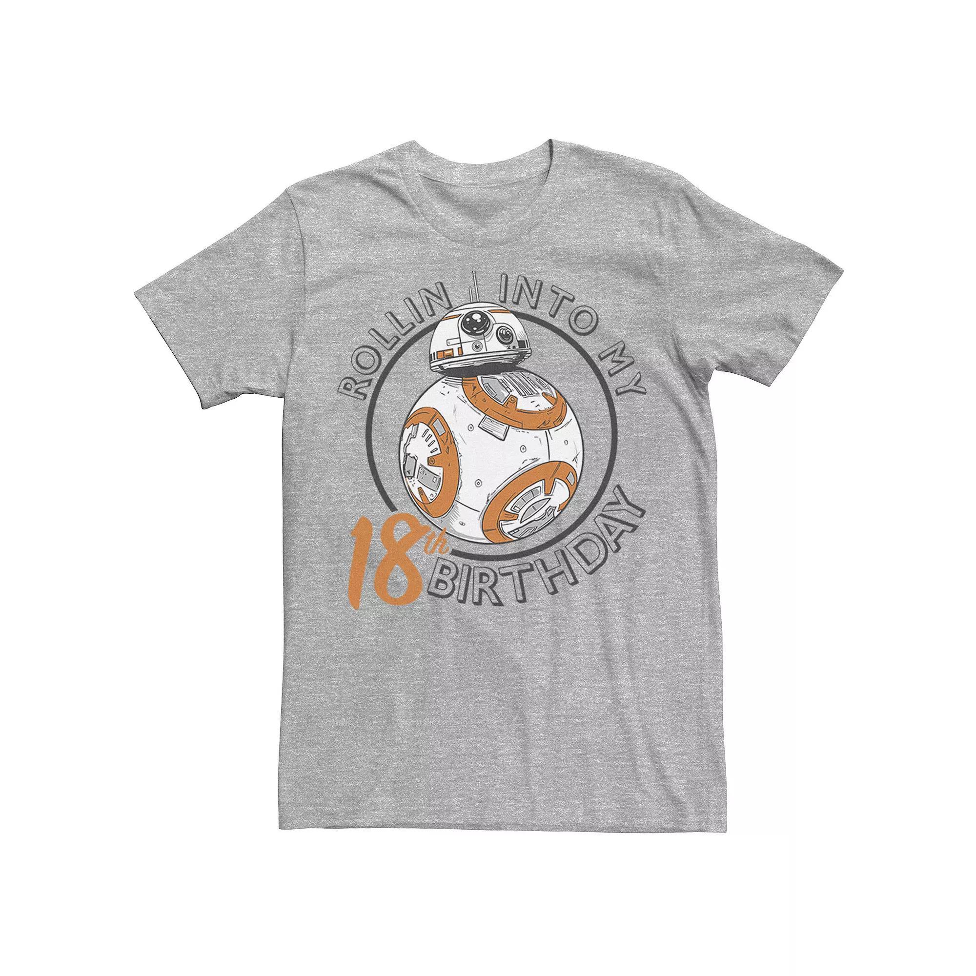 Men's Star Wars BB-8 Rollin Into My 18th Birthday Portrait Tee, Size: Large, Athletic Grey Product Image