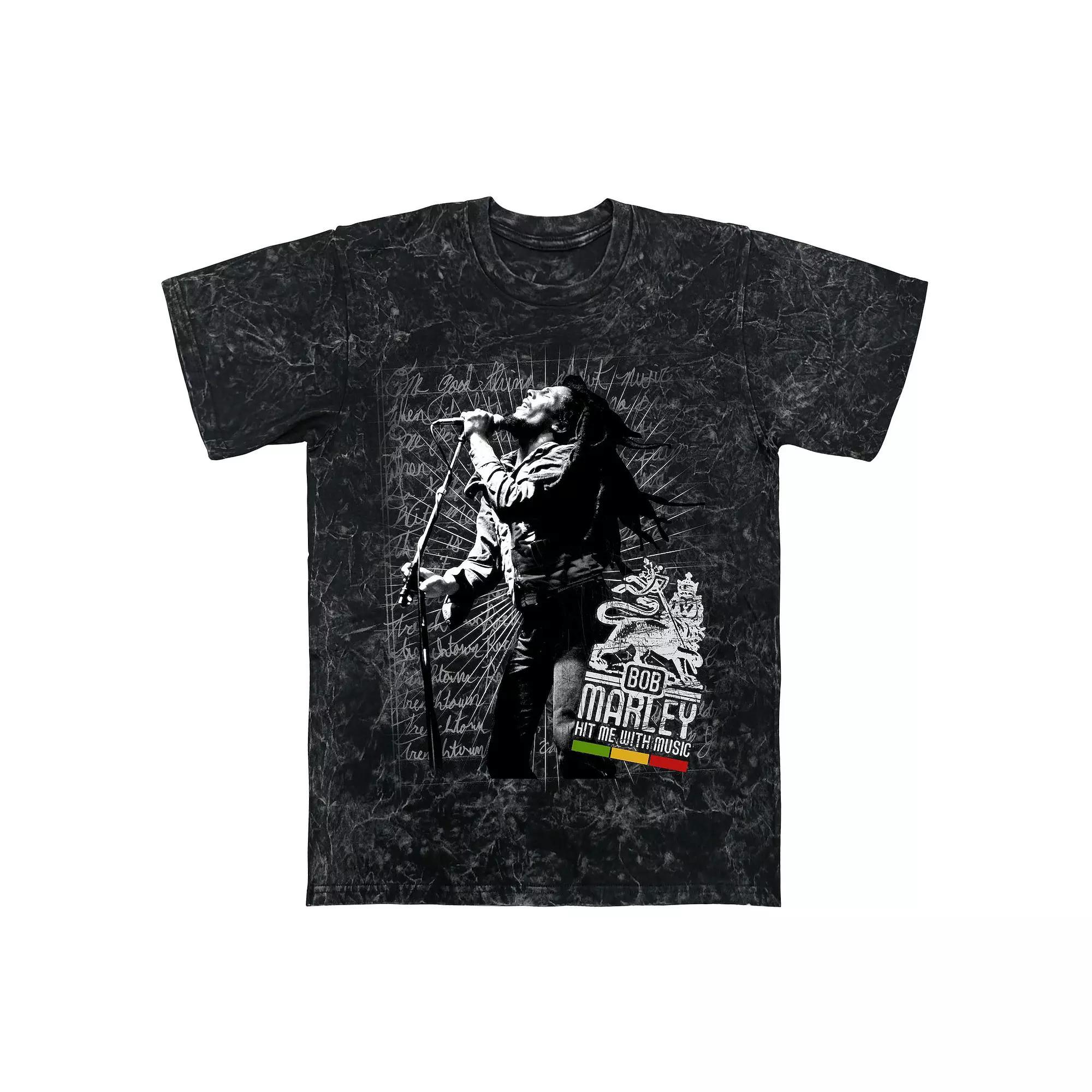 Men's Bob Marley Hit Me Jumbo Graphic Tee, Size: Large, Black Mineral Wash Product Image