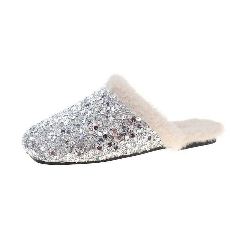Sequin Fleece-Lined Flat Mules Product Image