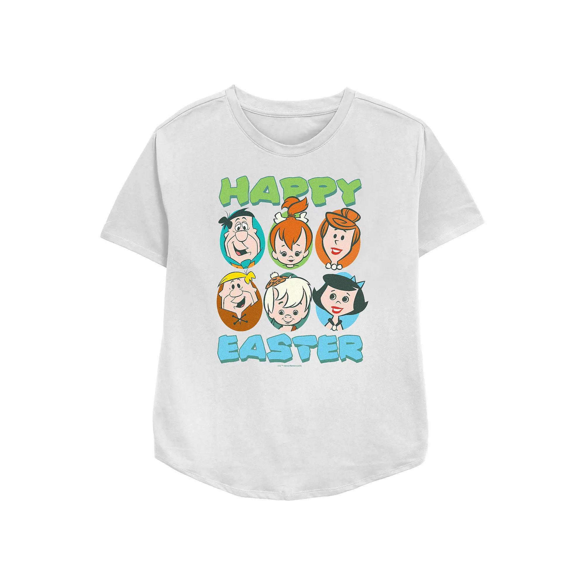 Women's The Flintstones Happy Easter Relaxed Fit Graphic Tee, Size: Large, White Product Image