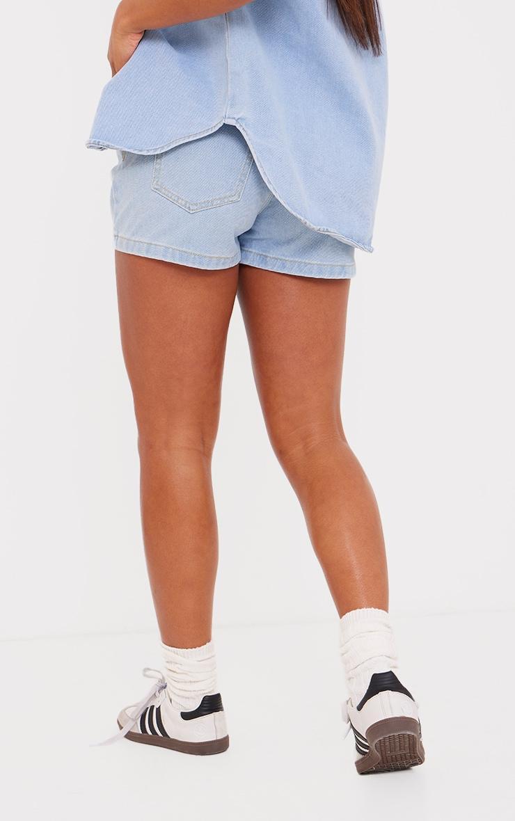 Light Blue Wash Longline Denim Shorts Product Image