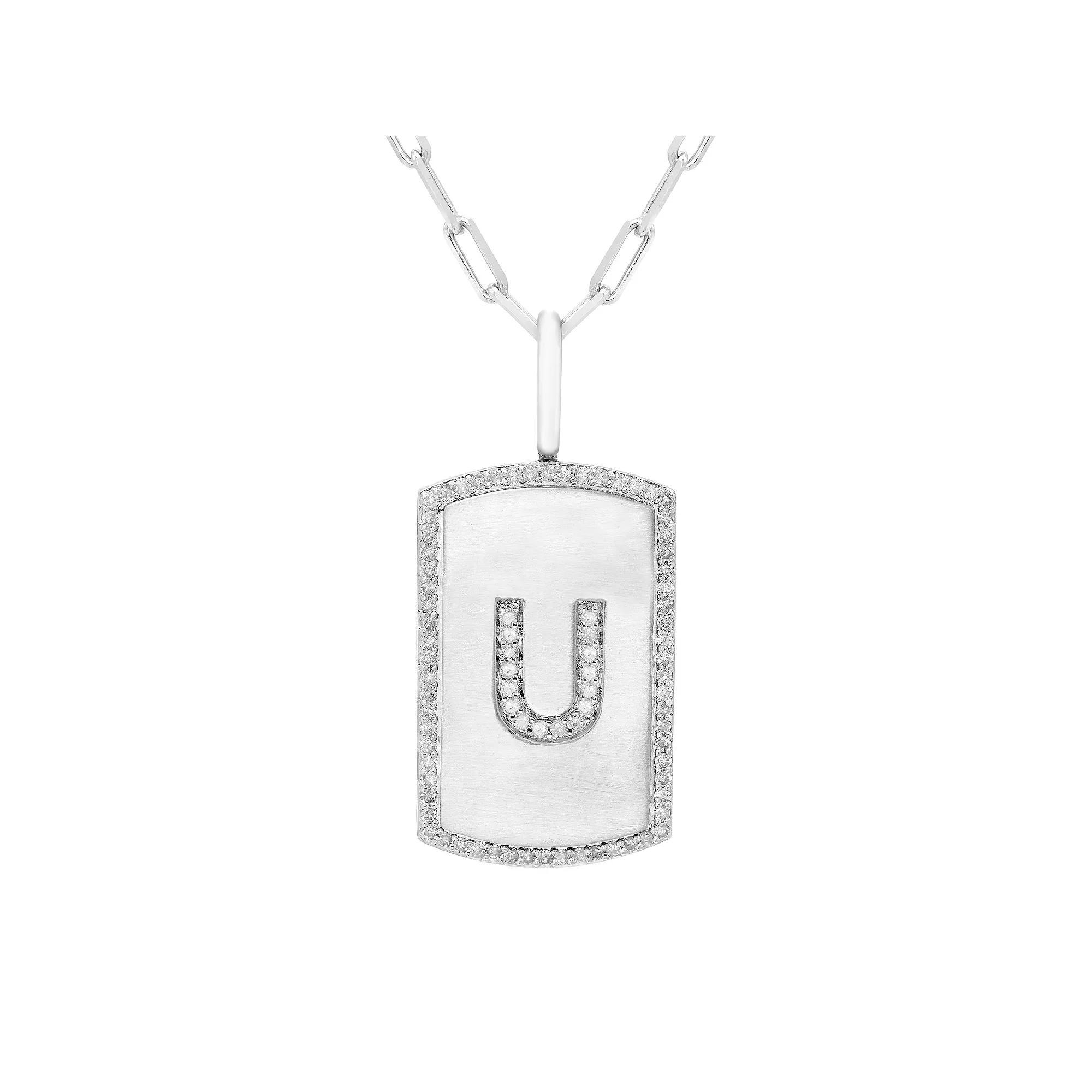 It's Personal Initial Sterling Silver & 1/4 Carat T.W. Diamond Dog Tag Necklace, Women's, Size: 20", Sterling Z Product Image