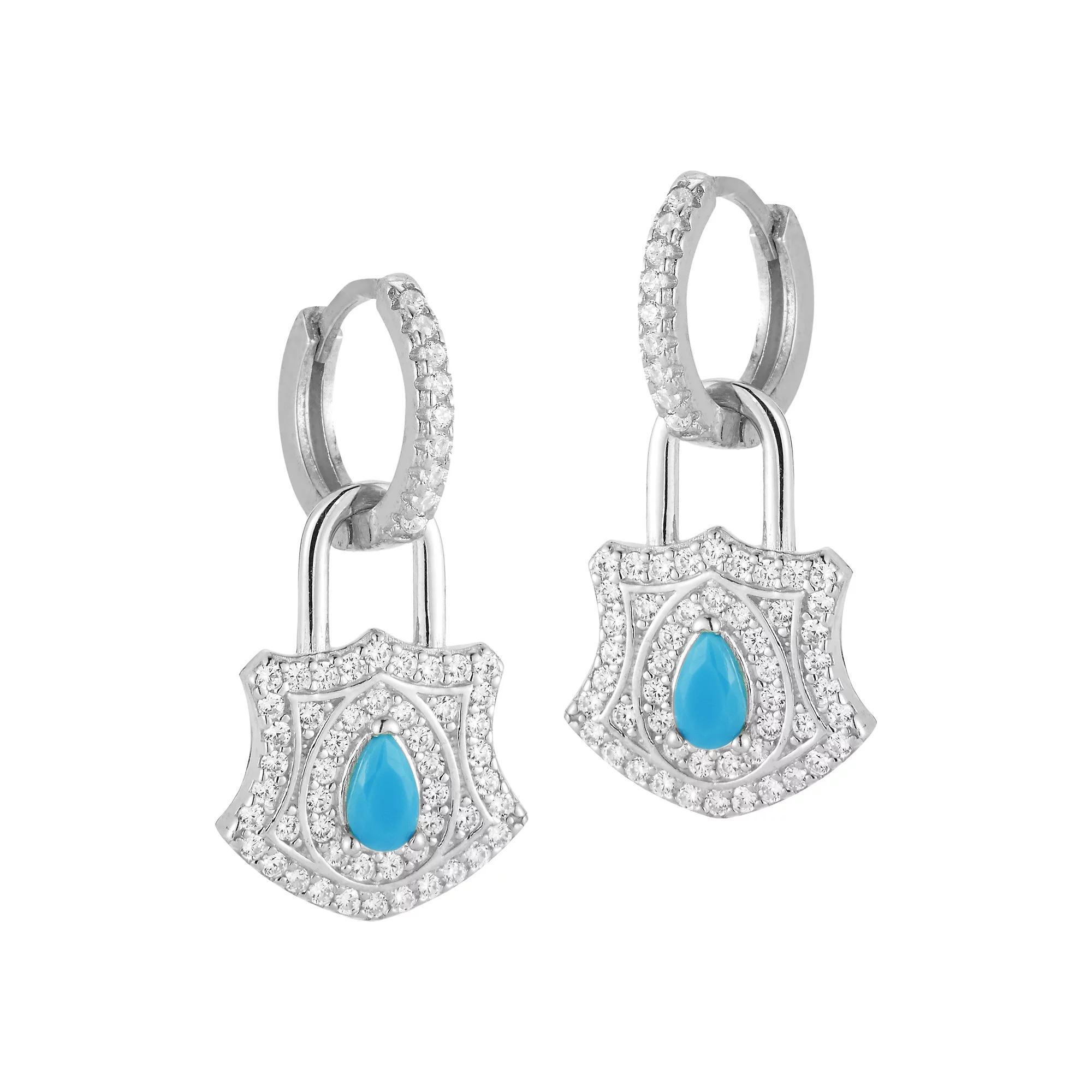 Sunkissed Sterling Cubic Zirconia & Lab-Created Turquoise Padlock Earrings, Women's, Silver Tone Product Image
