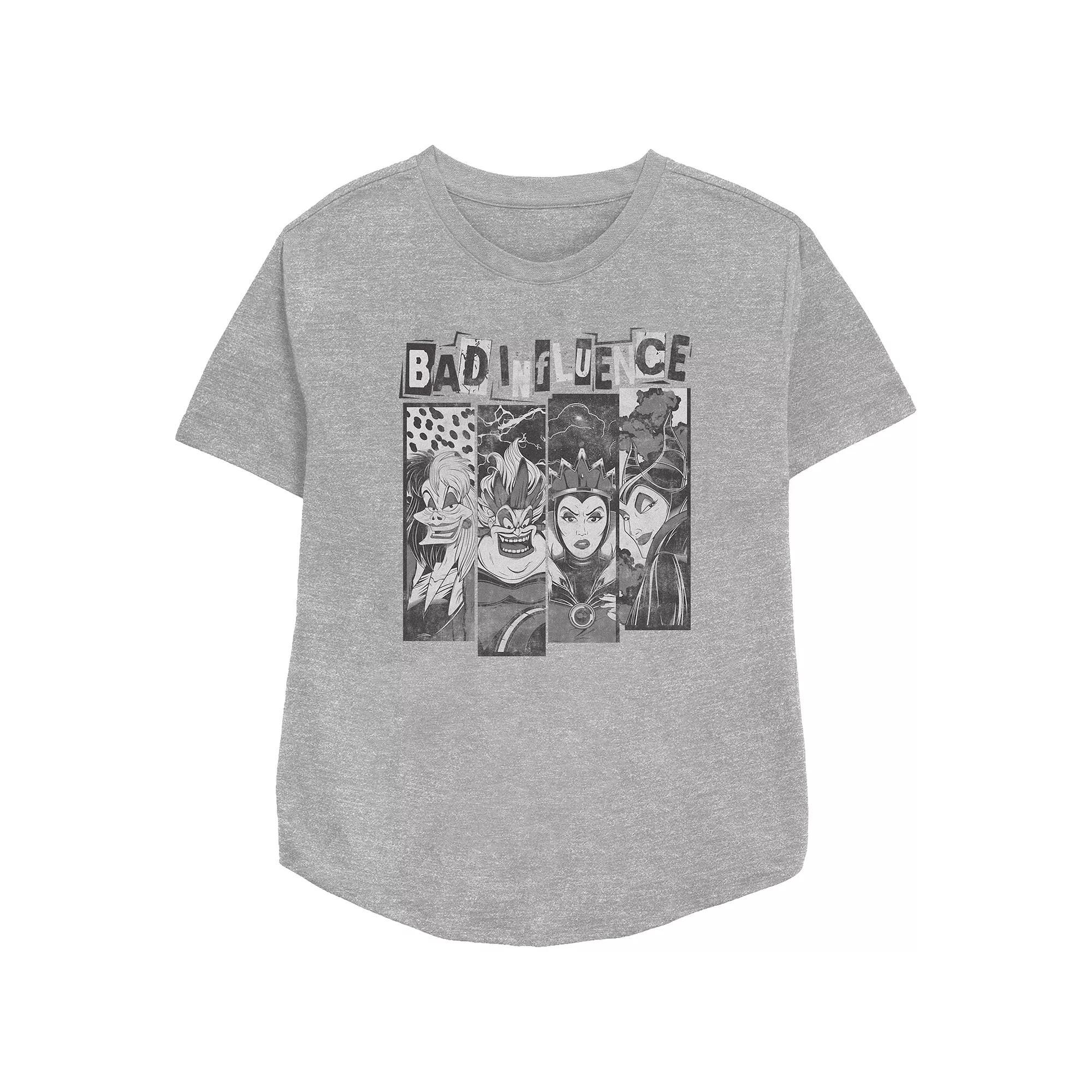 Disney Villains Juniors' Bad Influence Relaxed Fit Graphic Tee, Women's, Size: Medium, Athletic Grey Product Image