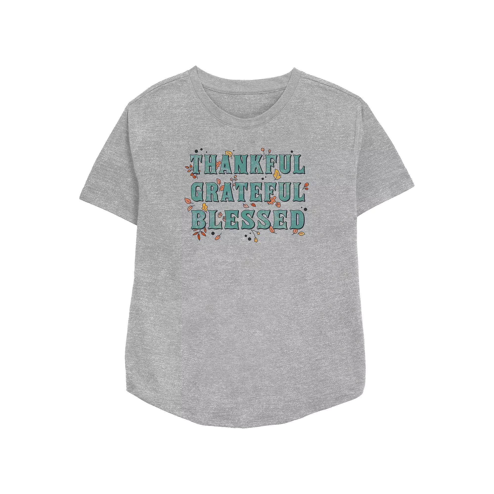 Women's Thankful Grateful Blessed Relaxed Fit Graphic Tee, Size: XL, Athletic Grey Product Image