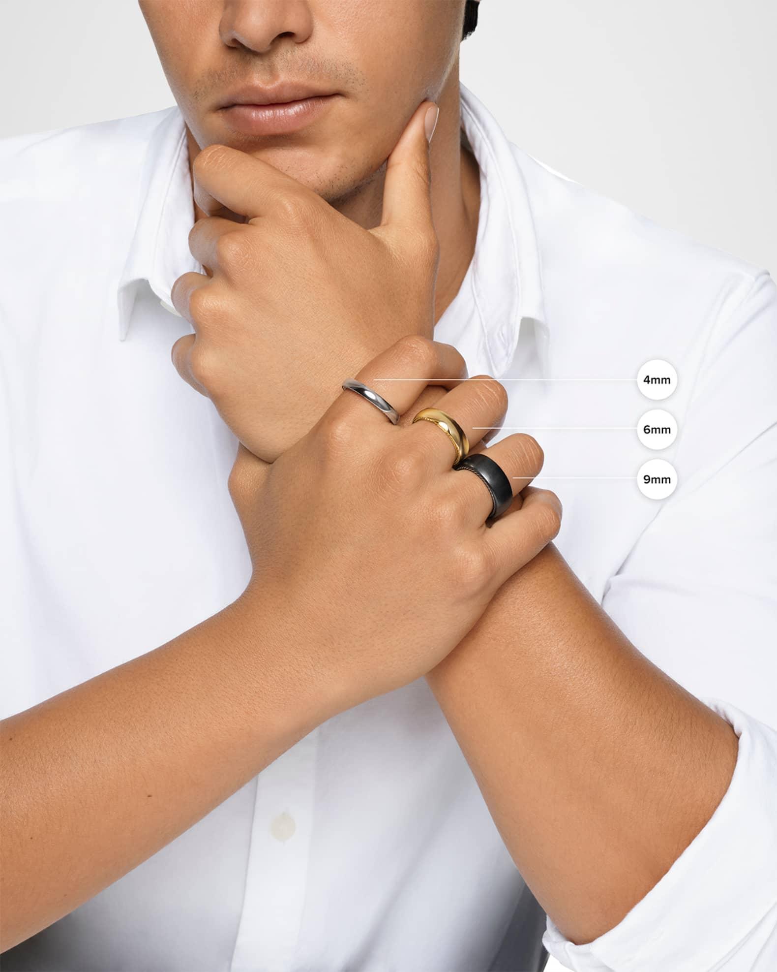 Men's Streamline Two-Row Band Ring with Black Diamonds in Silver Product Image