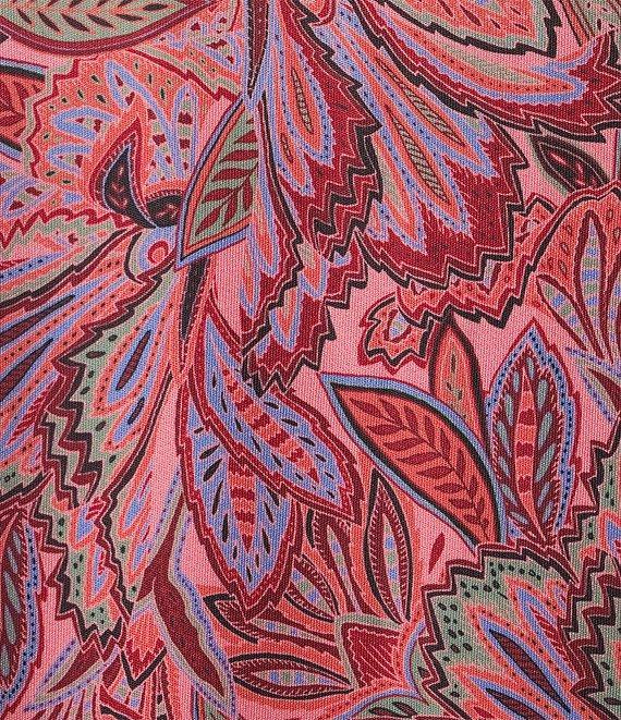Cremieux Premium Denim Pink Boho Floral Print Short Sleeve Coat Front Knit Shirt Product Image