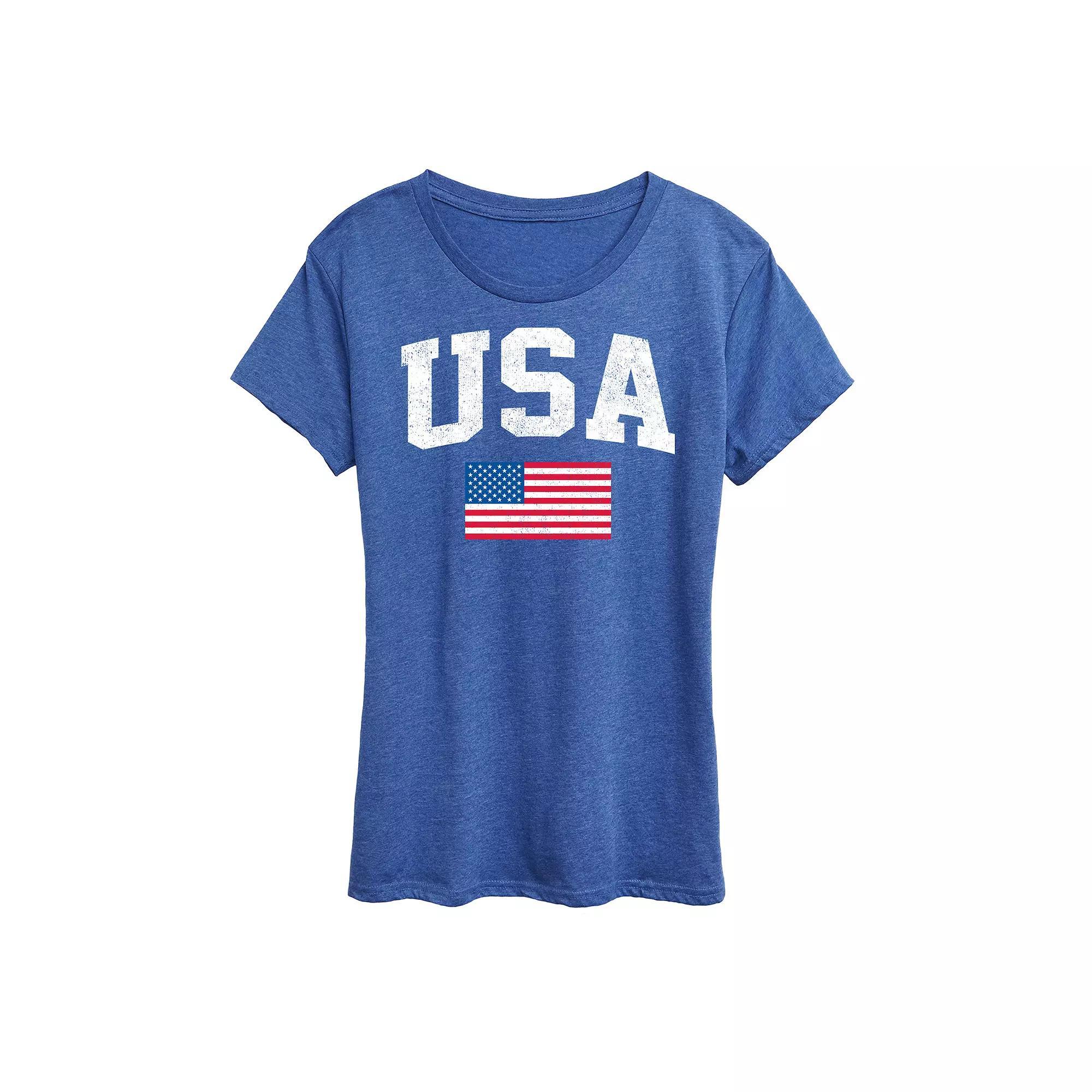 Women's USA Flag Graphic Tee, Size: XL, Grey Gray Product Image