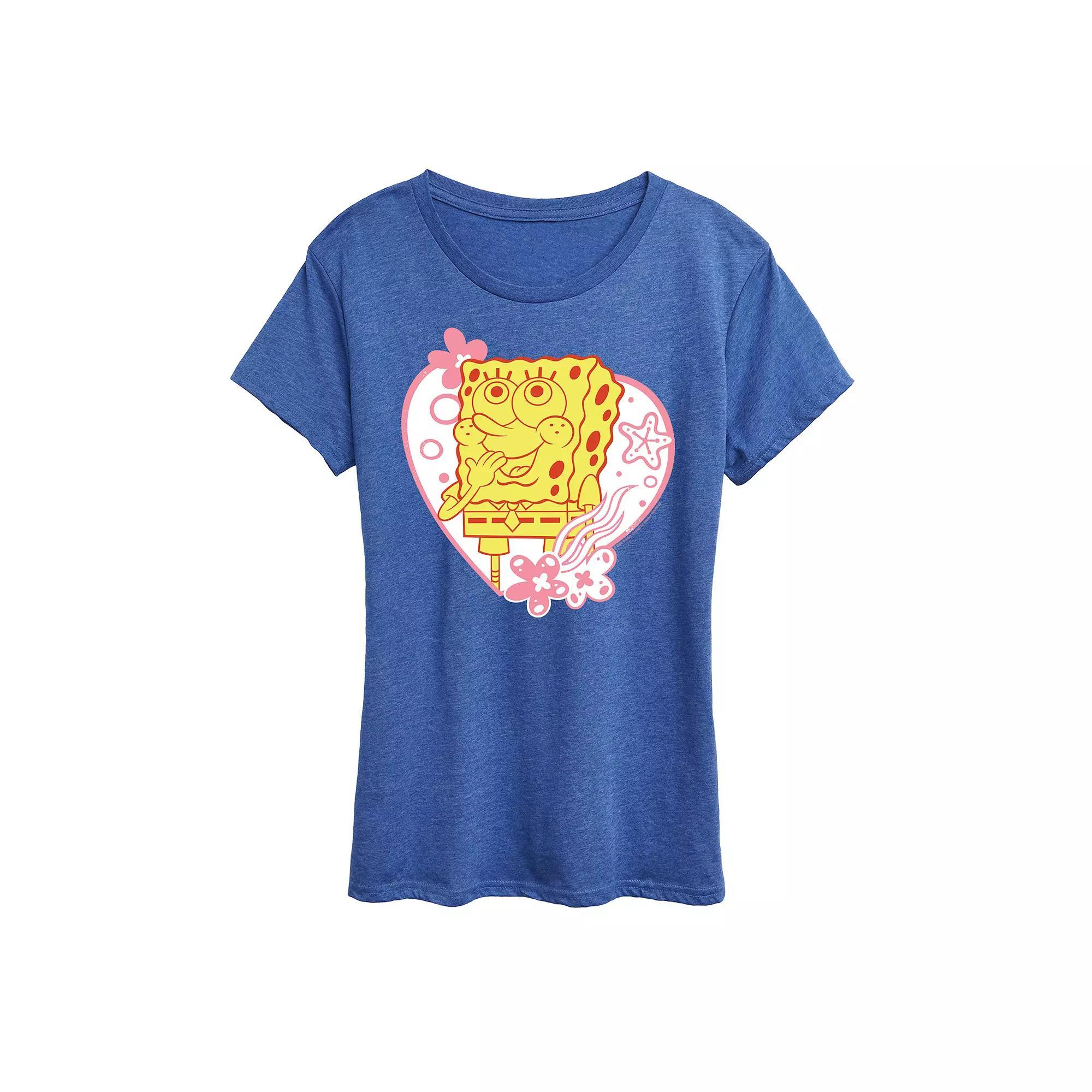Womens Spongebob Squarepants Heart Graphic Tee Grey Gray Product Image