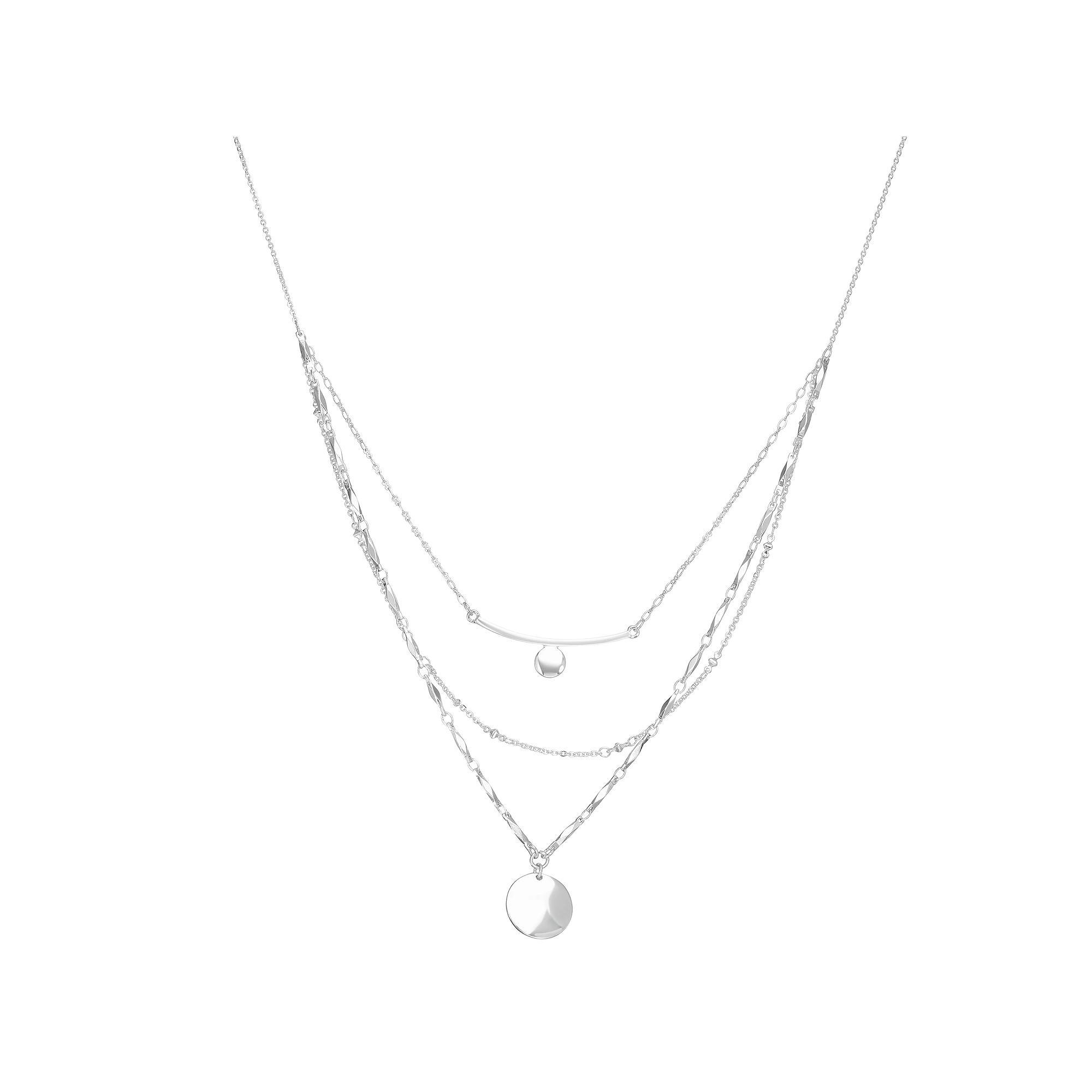 Nine West Multi-Row Circle Pendant Necklace, Women's, Silver Tone Product Image
