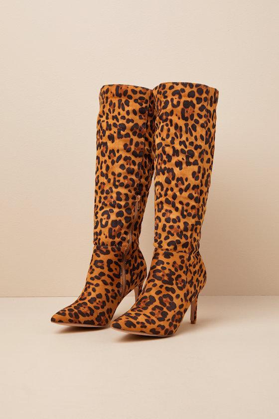 Silva Leopard Suede Pointed-Toe Knee-High Boots Product Image