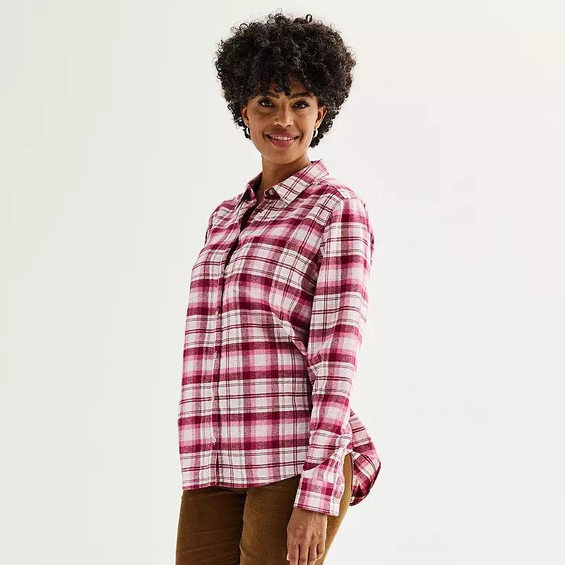 Women's Croft & Barrow® The Extra Soft Plaid Flannel Shirt, Size: XS, Pink Color Plaid Product Image