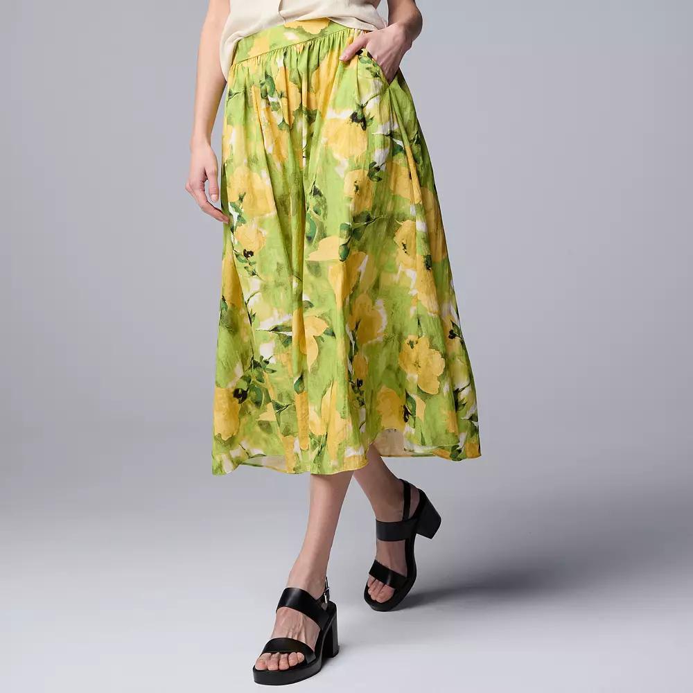 Women's Simply Vera Vera Wang Shirred Midi Skirt, Size: Small, Yellow Lt Green Floral Product Image