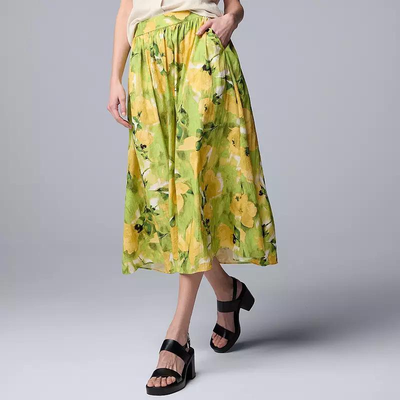 Women's Simply Vera Vera Wang Shirred Midi Skirt, Size: Medium, Navy Blue Floral Product Image