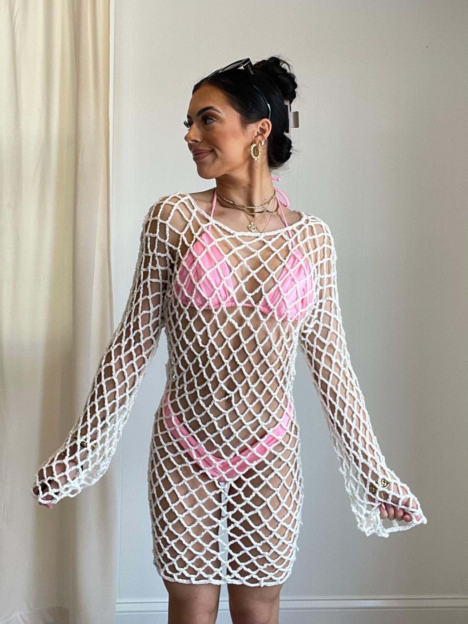 FINAL SALE Cleo Crochet Mini Cover Up Dress Product Image